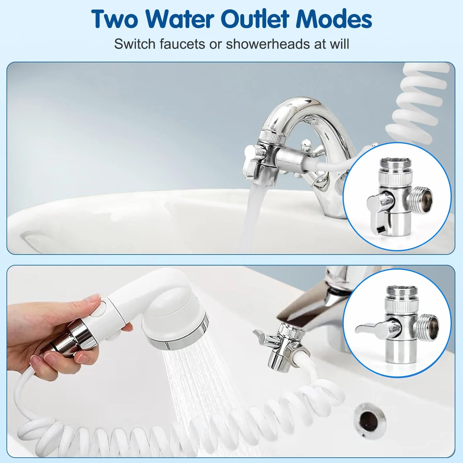 Doccetta per Lavandino Bagno con Tubo Estensibile 3M Set Soffione Doccia 6 Adattatore
