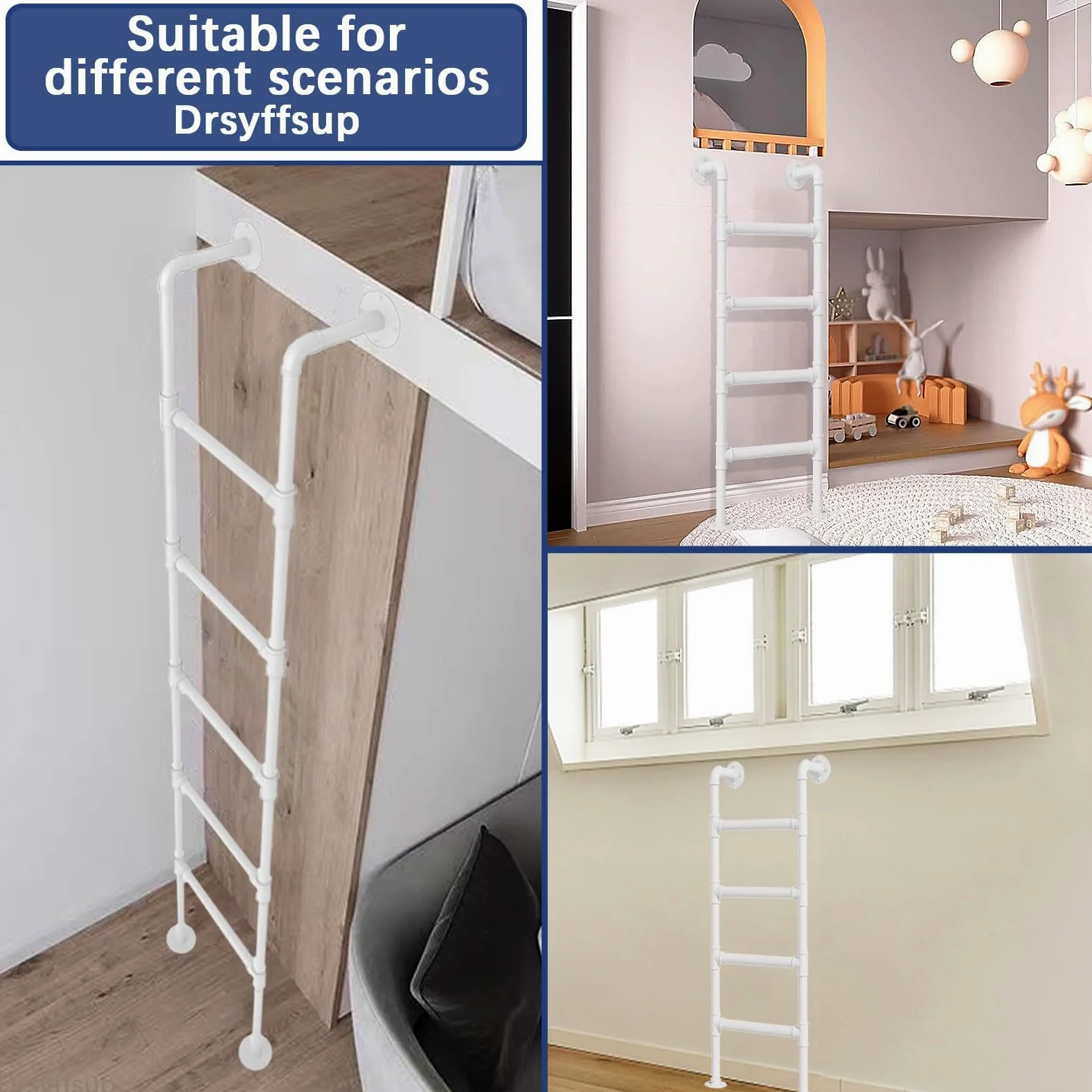 Scala da soffitta in metallo bianco - Facile da installare, scale di uscita per finestre da seminterrato, scala di emergenza antincendio per letto a castello di camper, dormitorio, scale a pioli(100cm