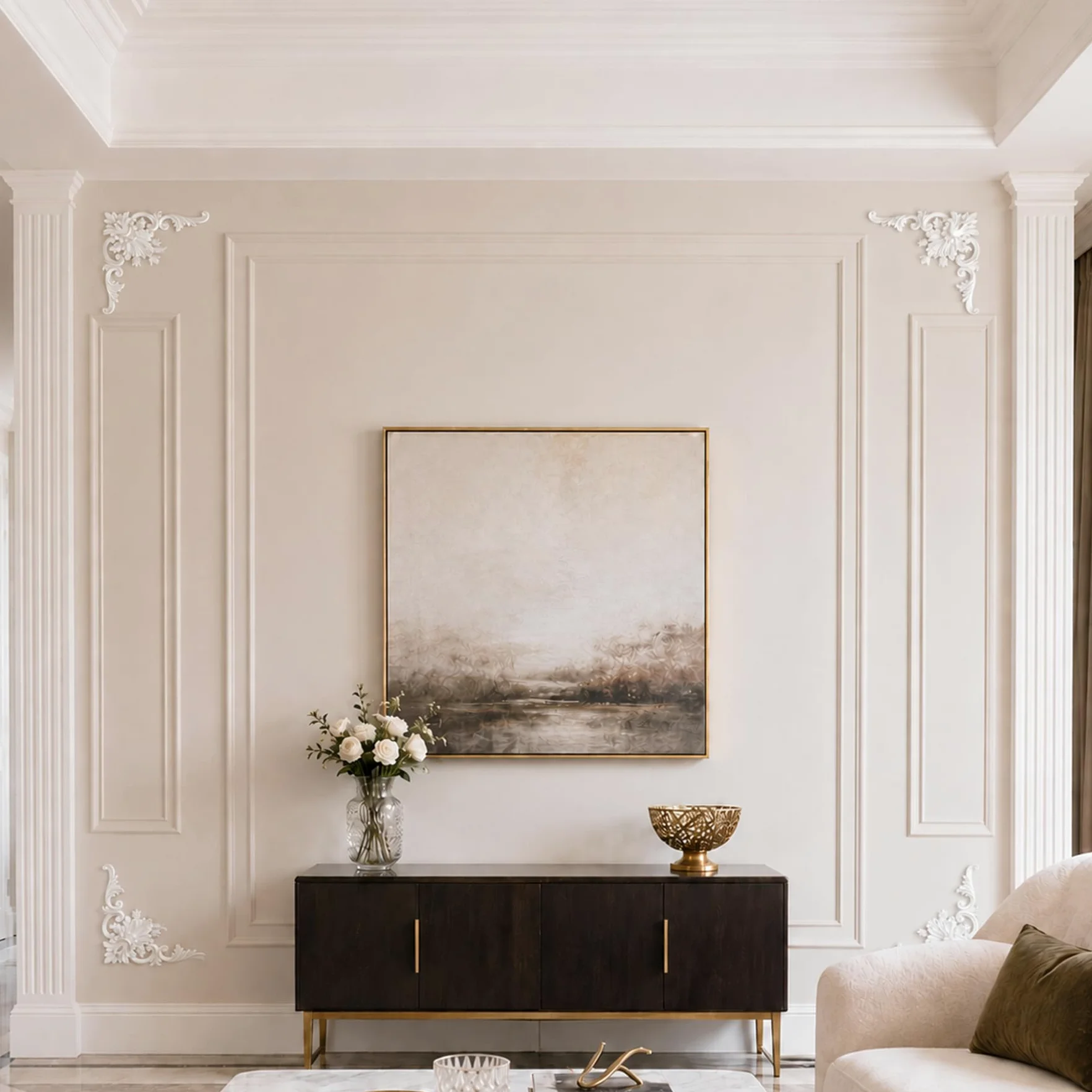 4 PCS Angolari Decorativi per Pareti E Soffitti in PU Modanature Angolari 3D con Decorazioni Floreali Profili Decorativi Verniciabili per Cornici E Angoli Elegante Finitura