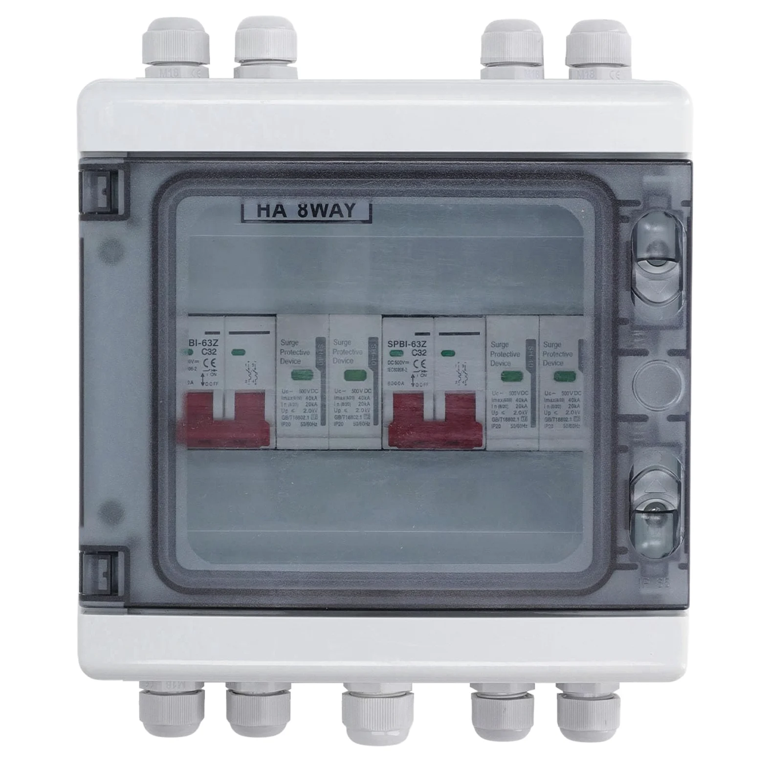 AUNMAS Sezionatore Solare DC500V Scatola Combinata Fotovoltaica 32A 2 in 2 Out IP65 Resistente All'acqua con Interruttore Automatico di Protezione da Sovratensione per di Griglia