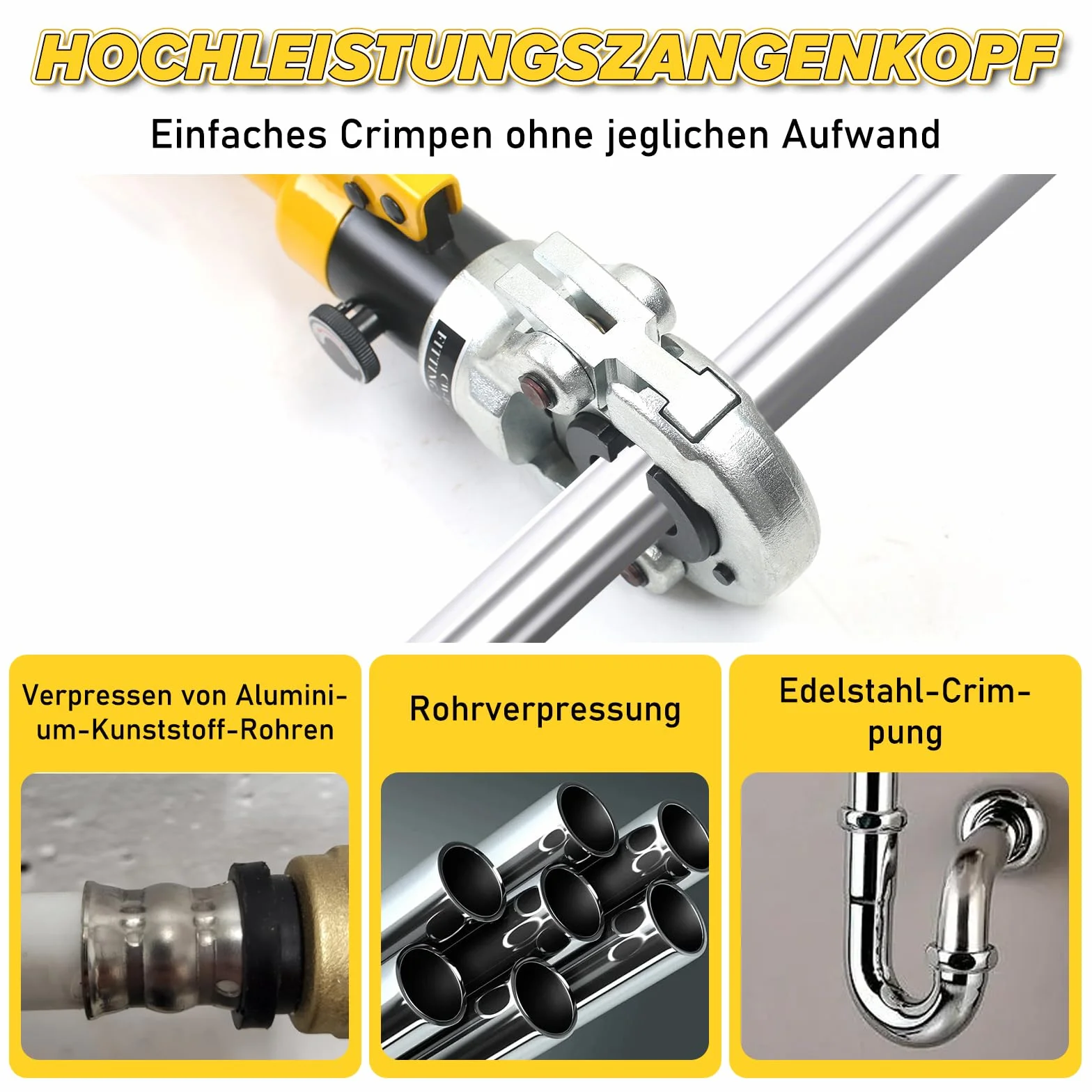 Pinza a pressa idraulica 16-32 mm tipo TH 10 T testa girevole 360° per tubi PEX PB rame