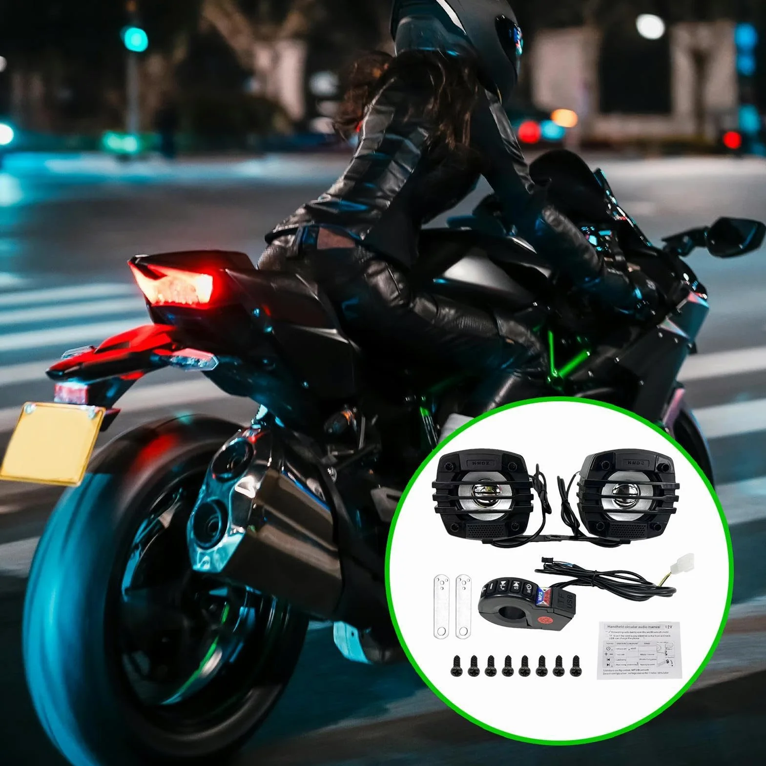 stereo per moto, altoparlanti da manubrio con suoni Hi-Fi, amplificatore audio nero con struttura resistente alle intemperie, kit audio per donne e uomini, accessorio di intrattenimento per