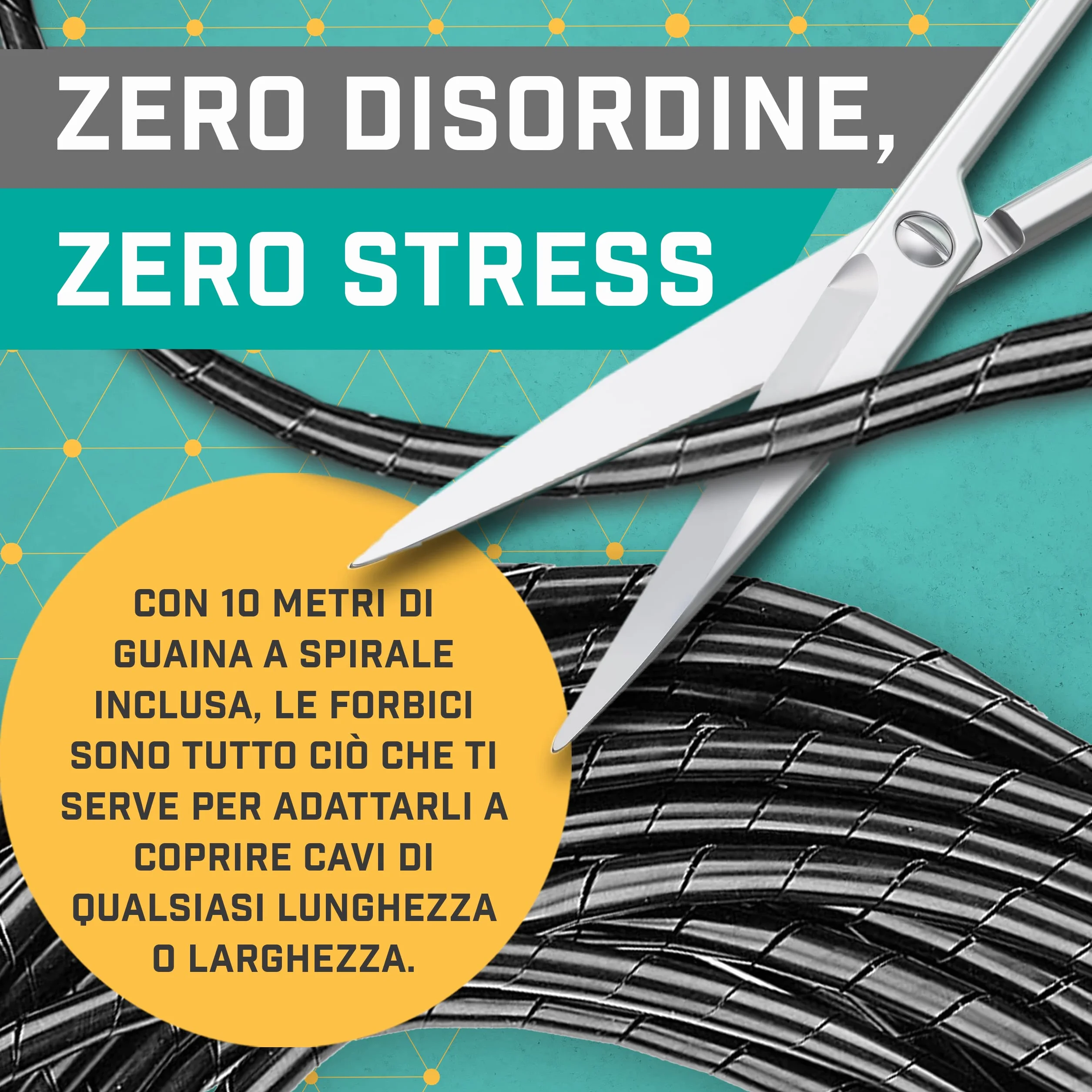 Guaina Copri Cavi Elettrici Trasparente Flessibile Espandibile 10m Cavo Spiralato per Nascondere Fili