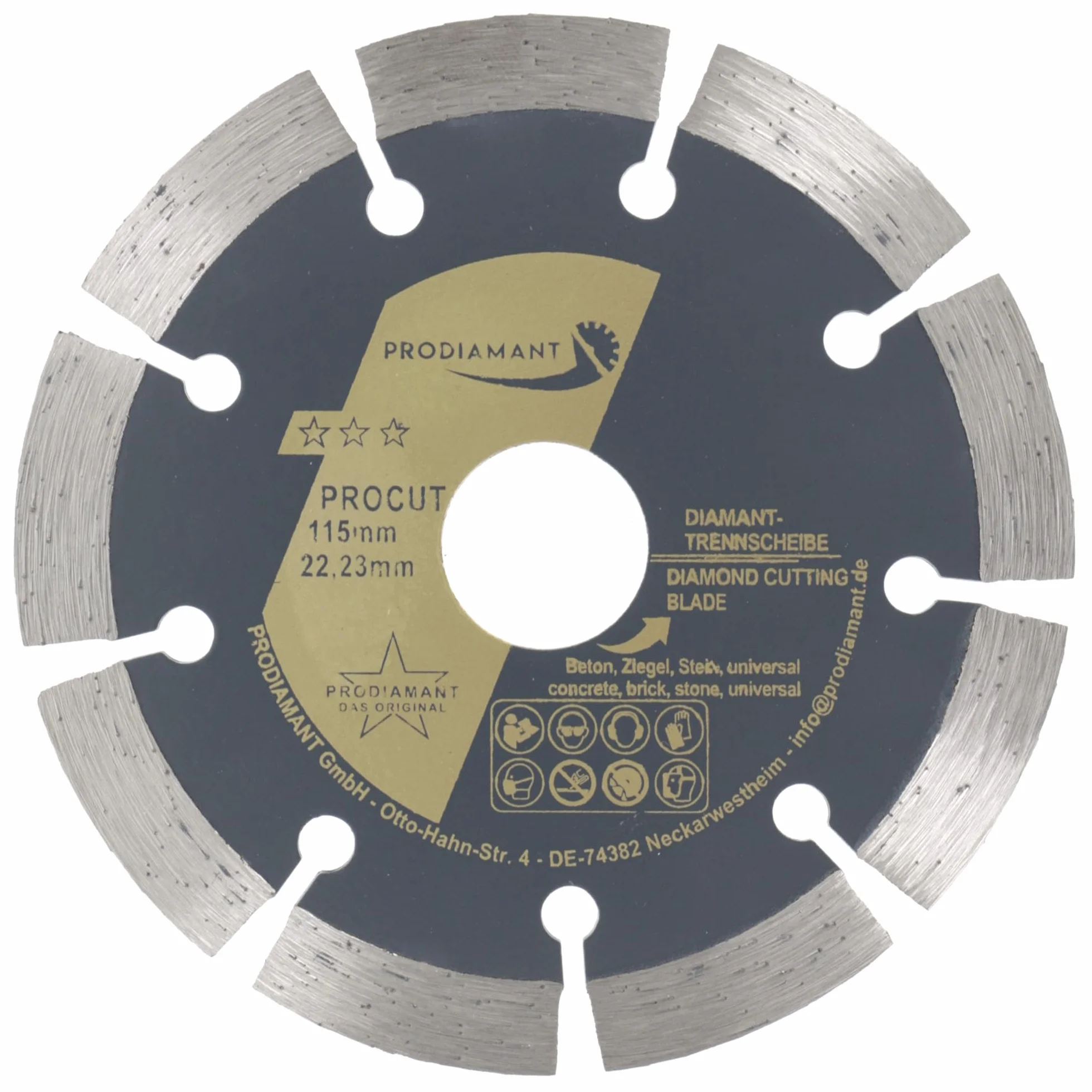 PRODIAMANT Disco Diamantato Universale 115 mm x 22,23 mm segmento 10 mm per smerigliatrice angolare