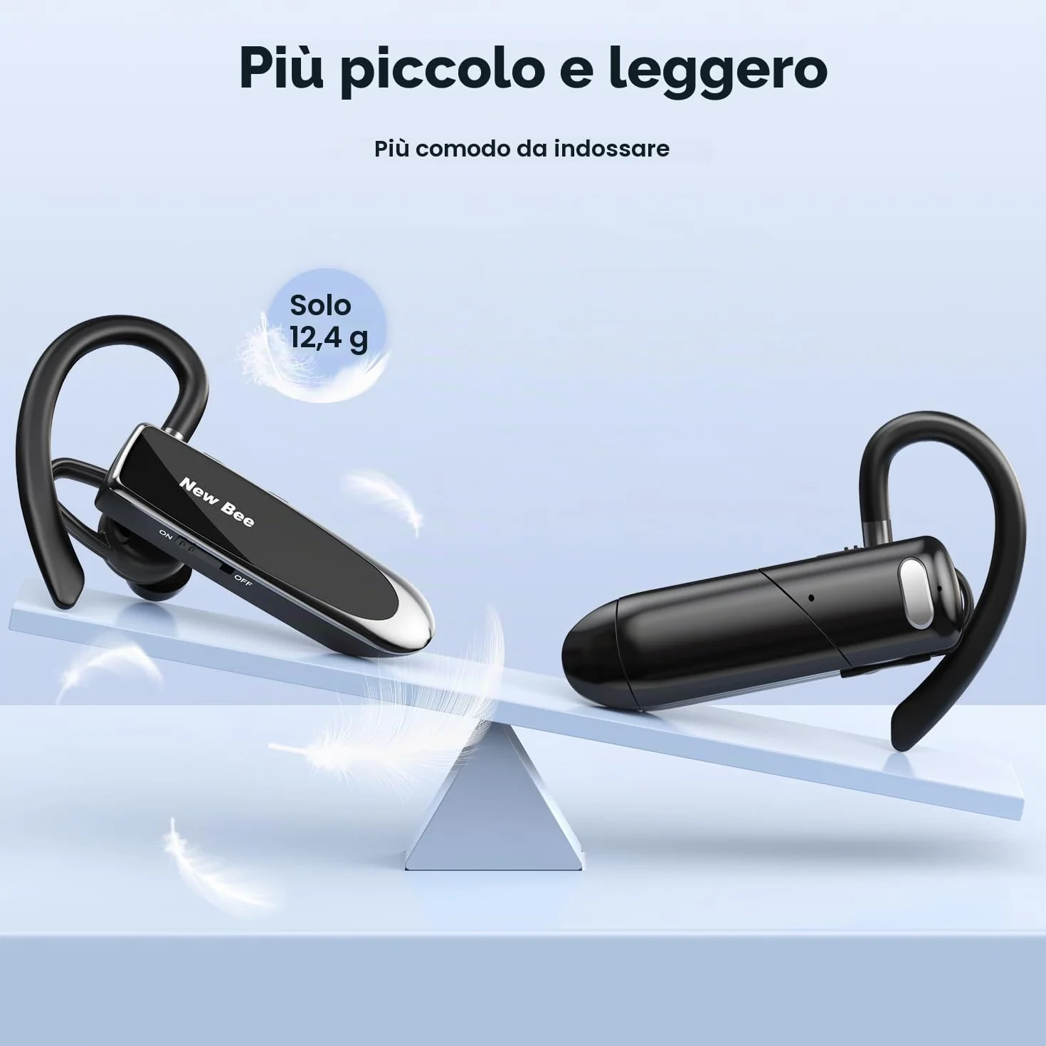New Bee Auricolare Bluetooth V5.0 a mano libera auricolare Bluetooth con tecnologia di cattura vocale chiara Kit auricolare- invisibile per iPhone Samsung Huawei Sony ecc (nero)
