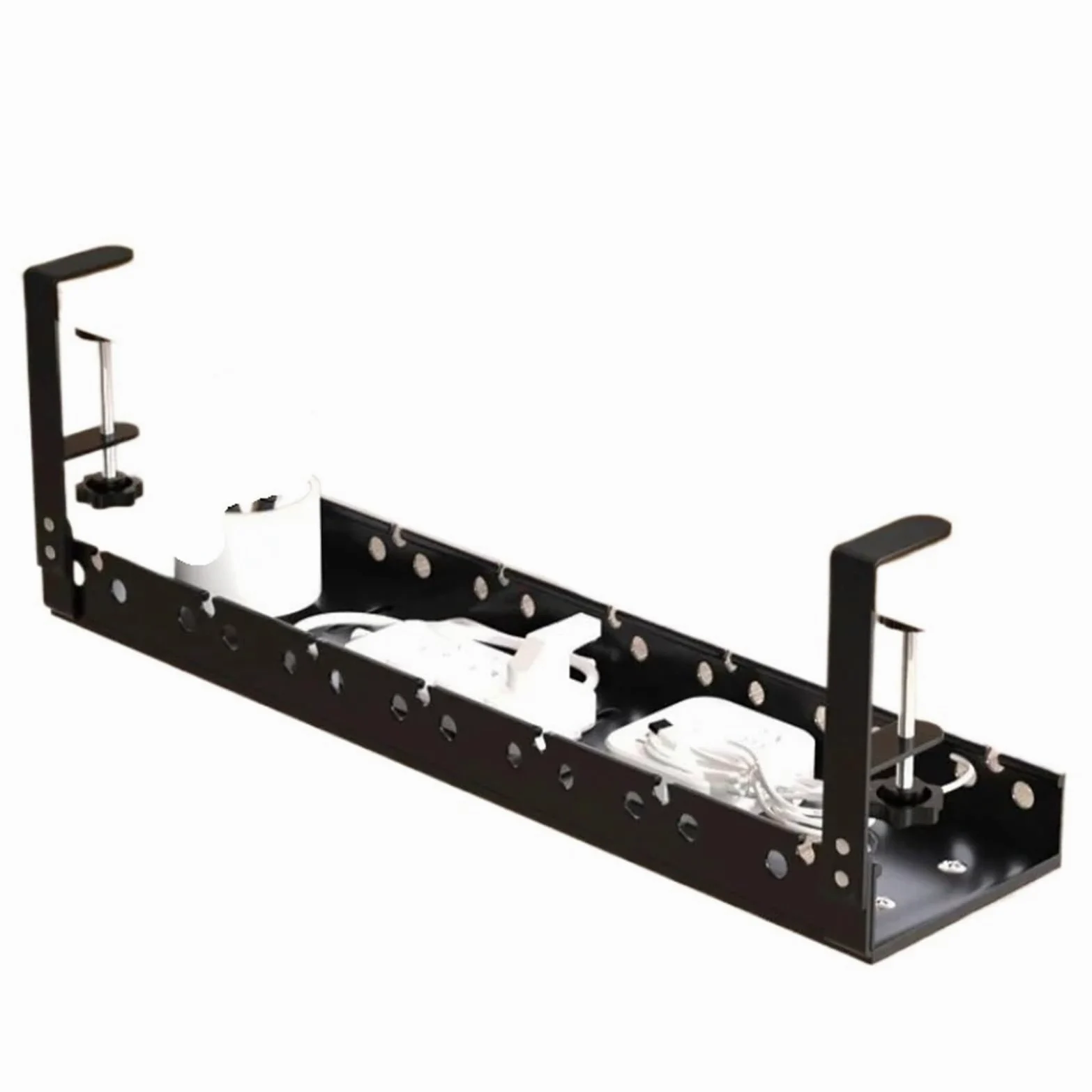 Portacavi in ​​ferro sotto la scrivania | Dimensioni multiple, senza trapano, portacavi sotto la scrivania: supporto for ciabatta e organizer for cavi(Retractable)