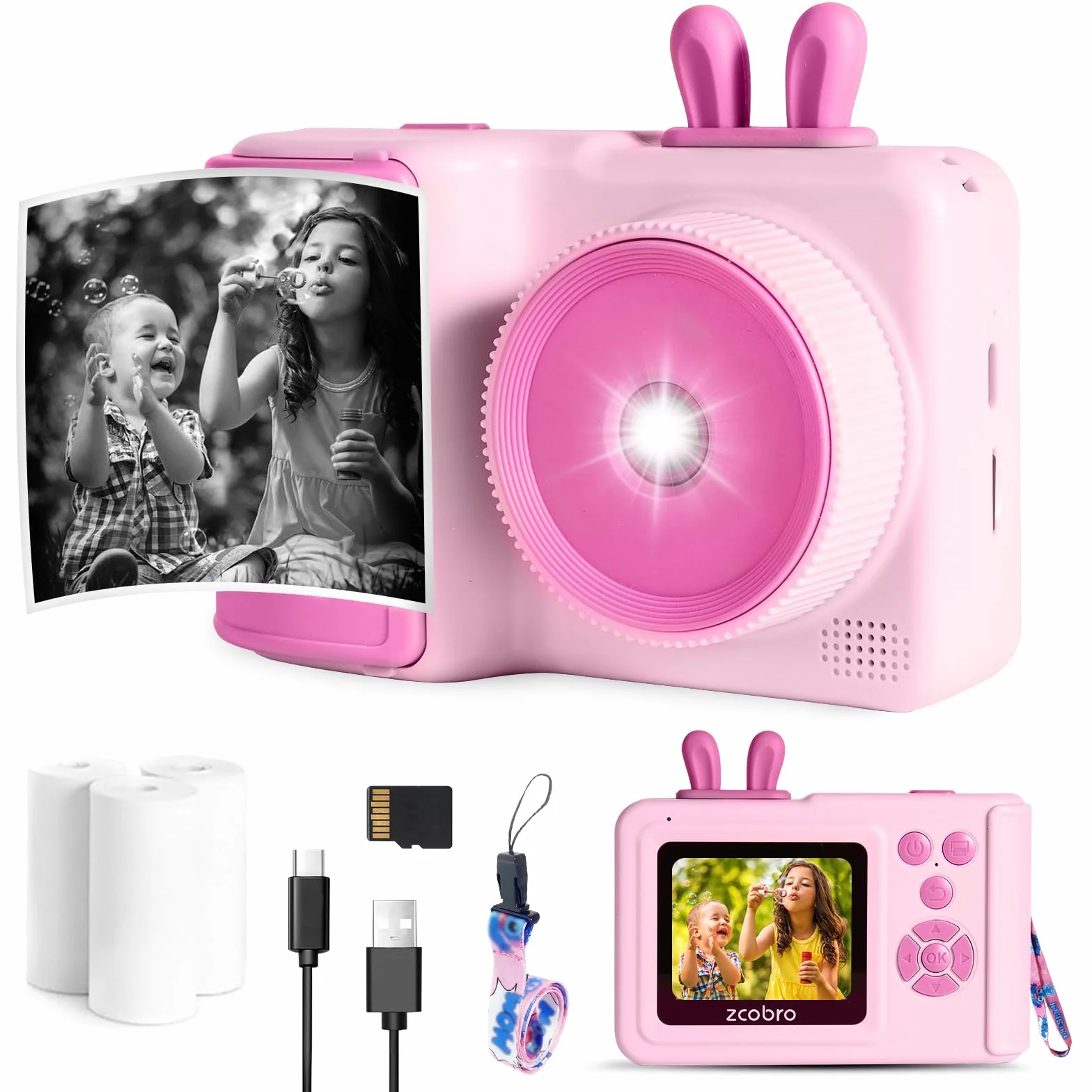 KC5 - Fotocamera a stampa istantanea per bambini (rosa)