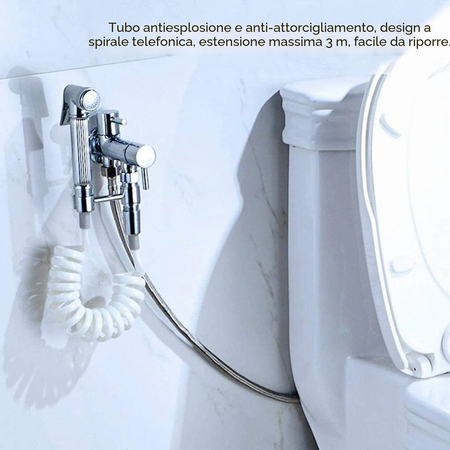 Flessibile Doccia a Molla in ABS,Telescopico Tubo Doccia,Flessibile Doccia a Spirale per Soffione Bidet,Adatto per WC Sprayer Rubinetto und Spruzzatore da Lavandino(3M,Bianco)