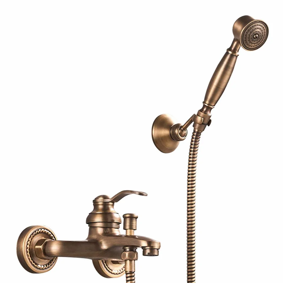 HomeLava Rubinetto per Vasca da Bagno con Doccetta, Antico Rubinetto per Vasca in Ottone Inclusa Doccetta, con Supporto da Parete e Tubo Doccia da 150 cm