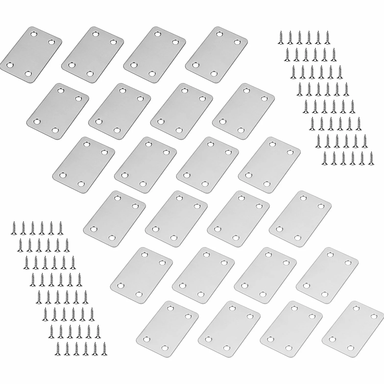 MUKCHAP 24 piastre di giunzione piatte in acciaio inox, 60 x 38 x 1,5 mm, con 96 viti, staffe piatte forate, staffa di supporto dritta piatta in metallo per legno, mobili
