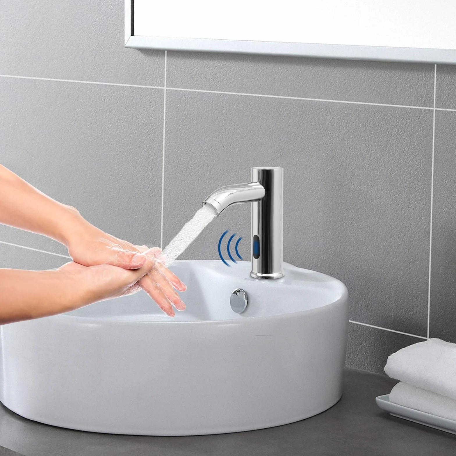 Rubinetto automatico lavabo senza contatto sensore argento tubi lunghi copertura decorativa