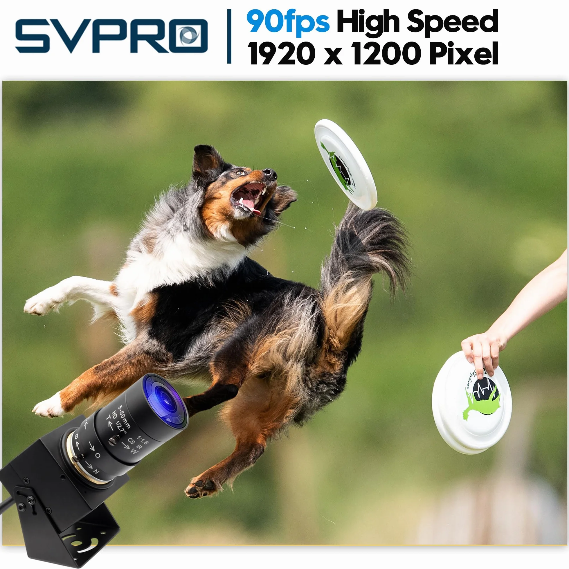Svpro 2 MP Global Shutter USB Camera 90 FPS Telecamera ad alta velocità con zoom da 5 a 50 mm, messa a fuoco manuale Webcam per Glof Swing, 10 X zoom ottico telecamera industriale USB Plug and Play