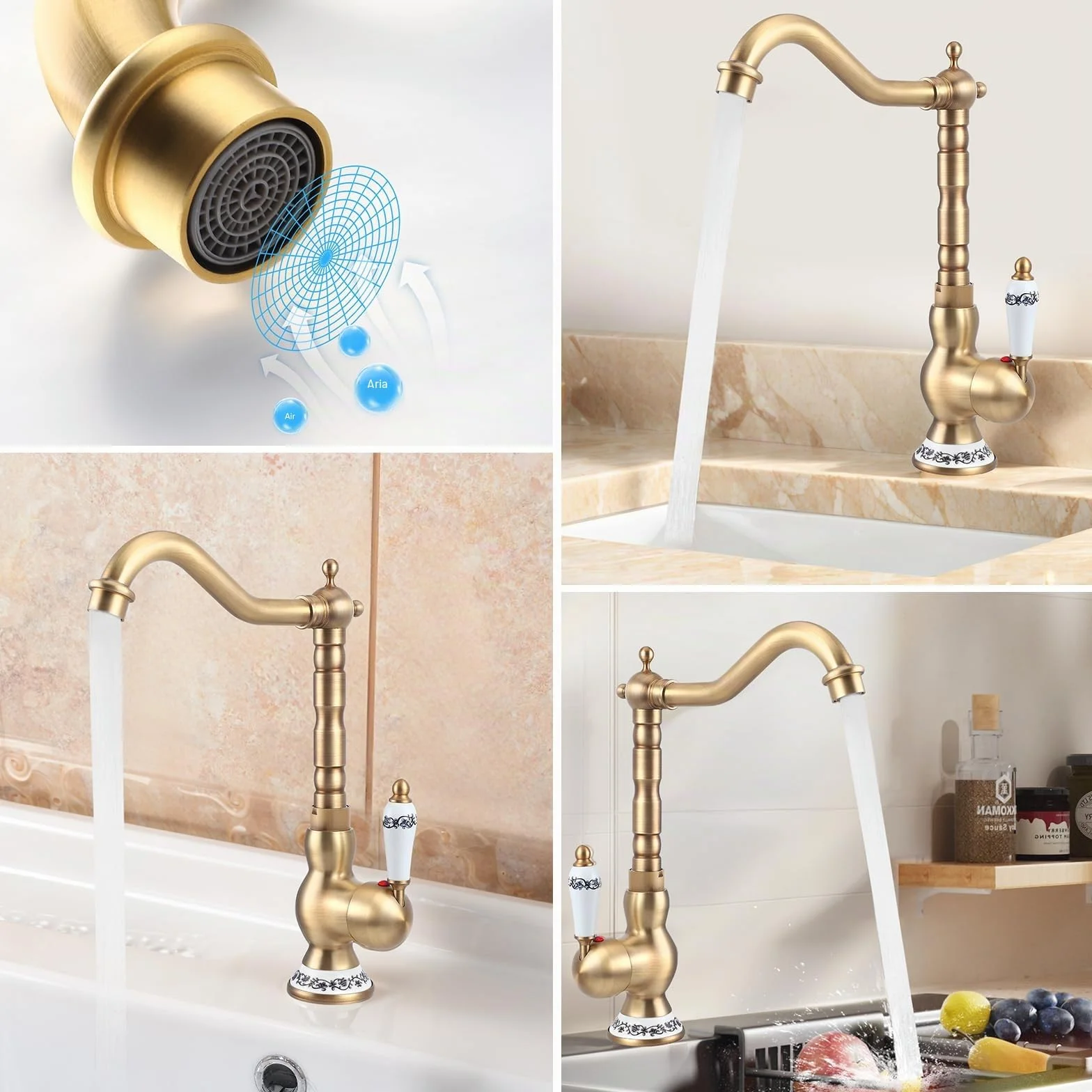 Rubinetto Cucina Ottone Antico Monocomando Girevole 360° Bronzo