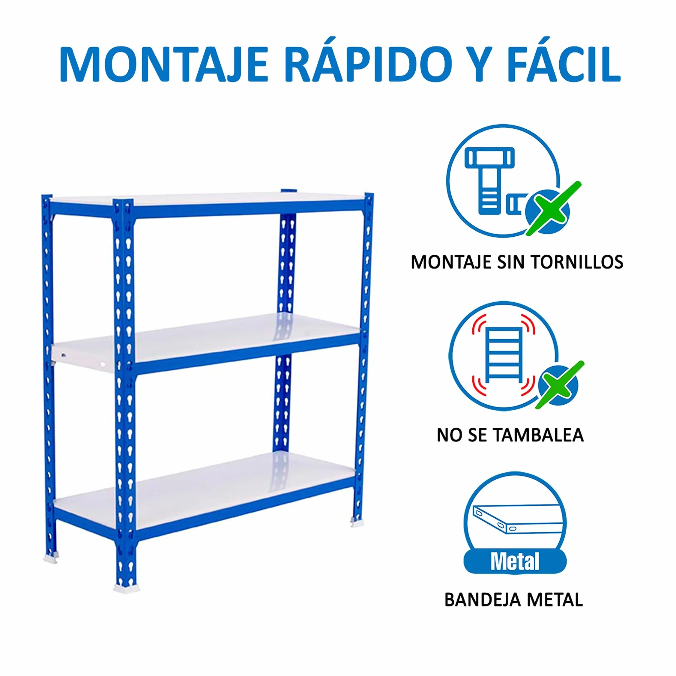 Simon Rack Étagère Rangement 3 Niveaux 180 kg Charge Lourde 900x1000x500 mm Bleu Blanc