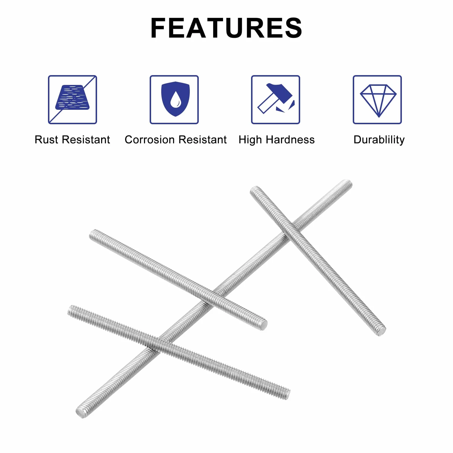 QUARKZMAN 6pz Asta Filettata Intera M3 x 400mm Acciaio Inossidabile 304 Borchie Barra Filettatura Destra M3-0.5 Filo di Pece per Assemblaggio Mobili Macchinari