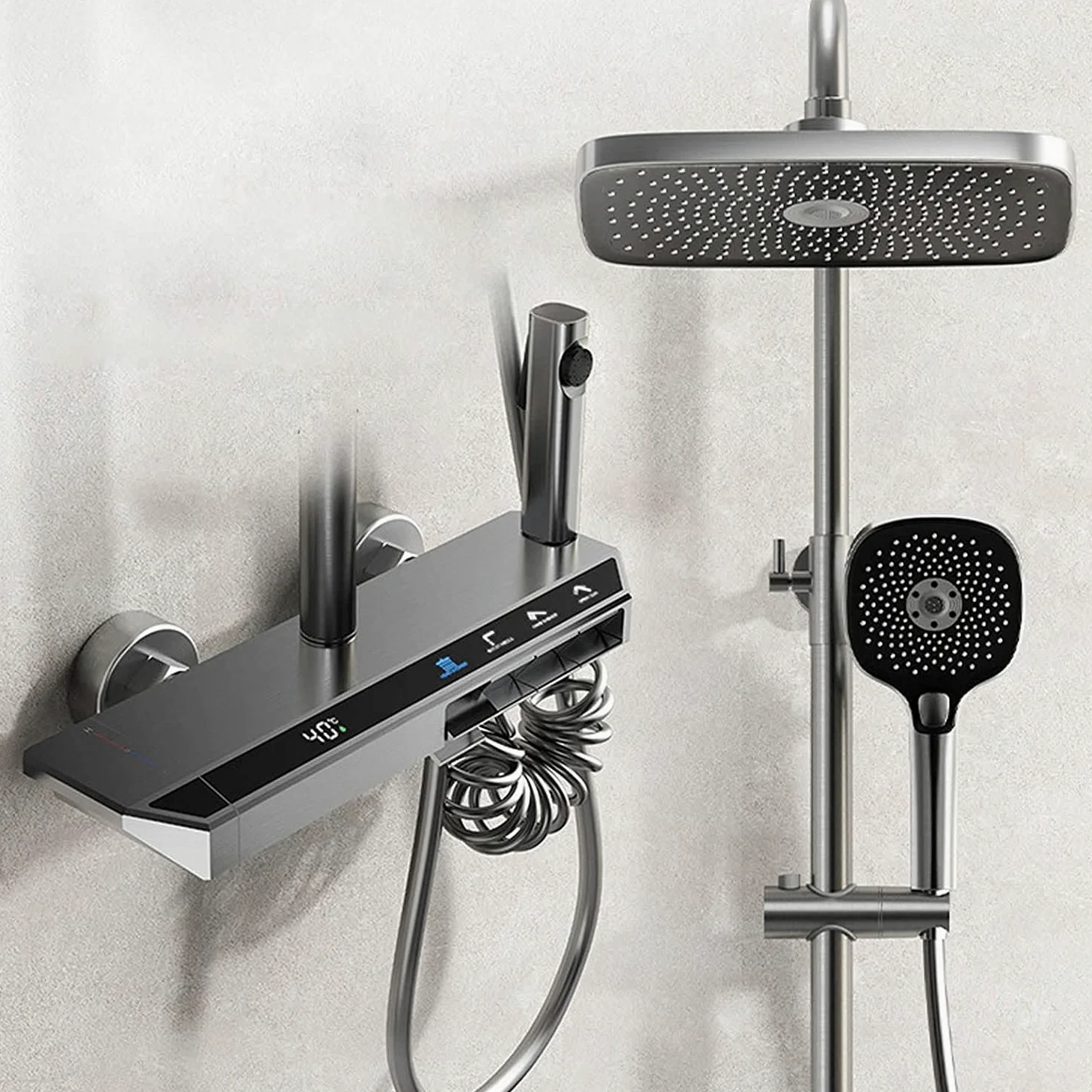 Set Rubinetto Doccia, Set termostatico con Display Digitale della Temperatura, soffione a Pioggia, Include Doppia Testa, beccuccio per Vasca e spruzzatore per Bidet I