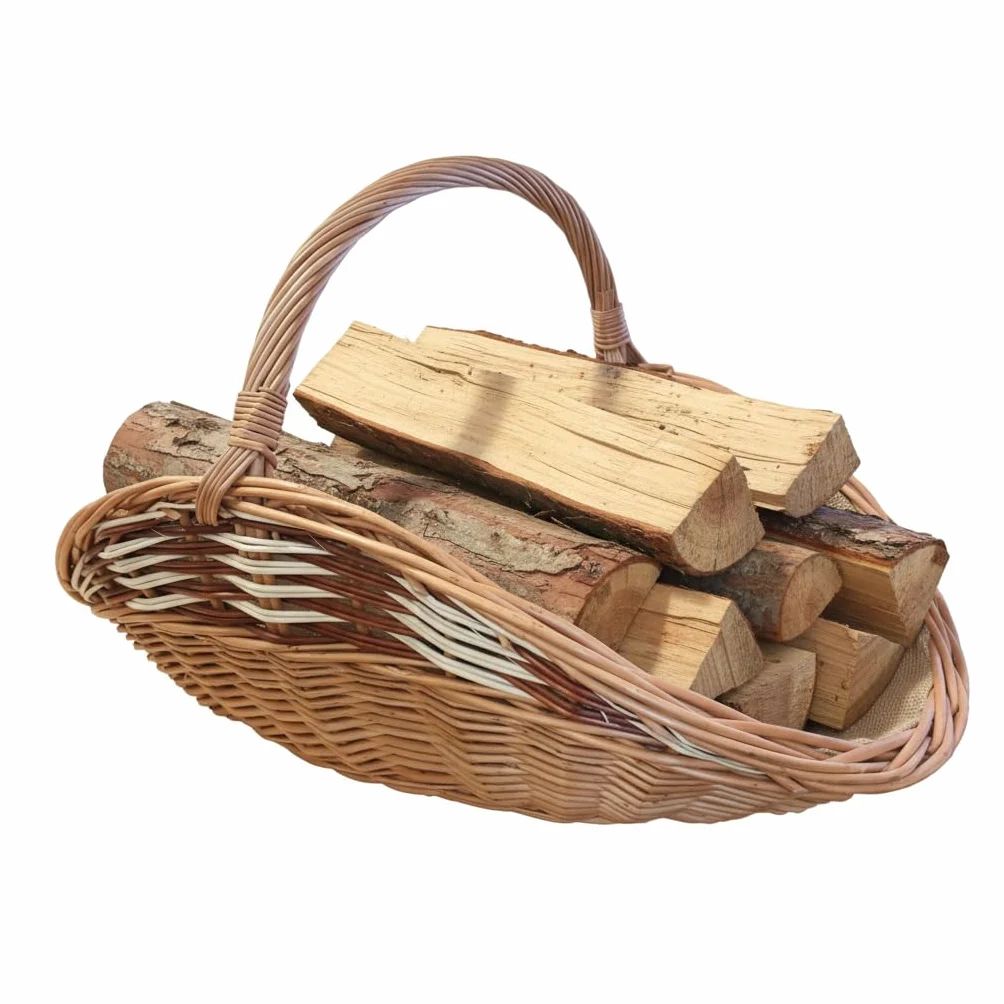 Cesto per Legna da Ardere in Vimini Con Iuta, 60 x 34 cm, Cestino per Legna