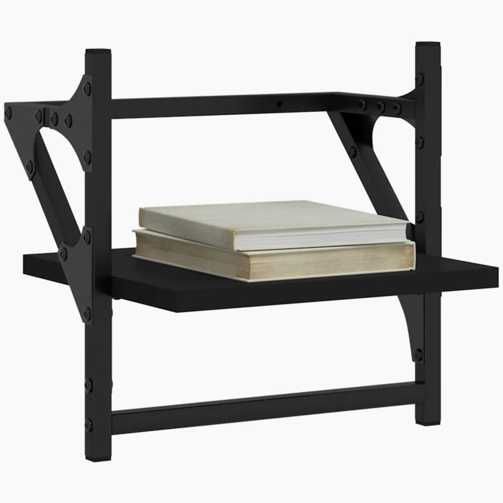 Scaffalature, mensole da parete e sporgenze, mensole da parete con barre, 2 pezzi, nero, 30 x 25 x 30 cm
