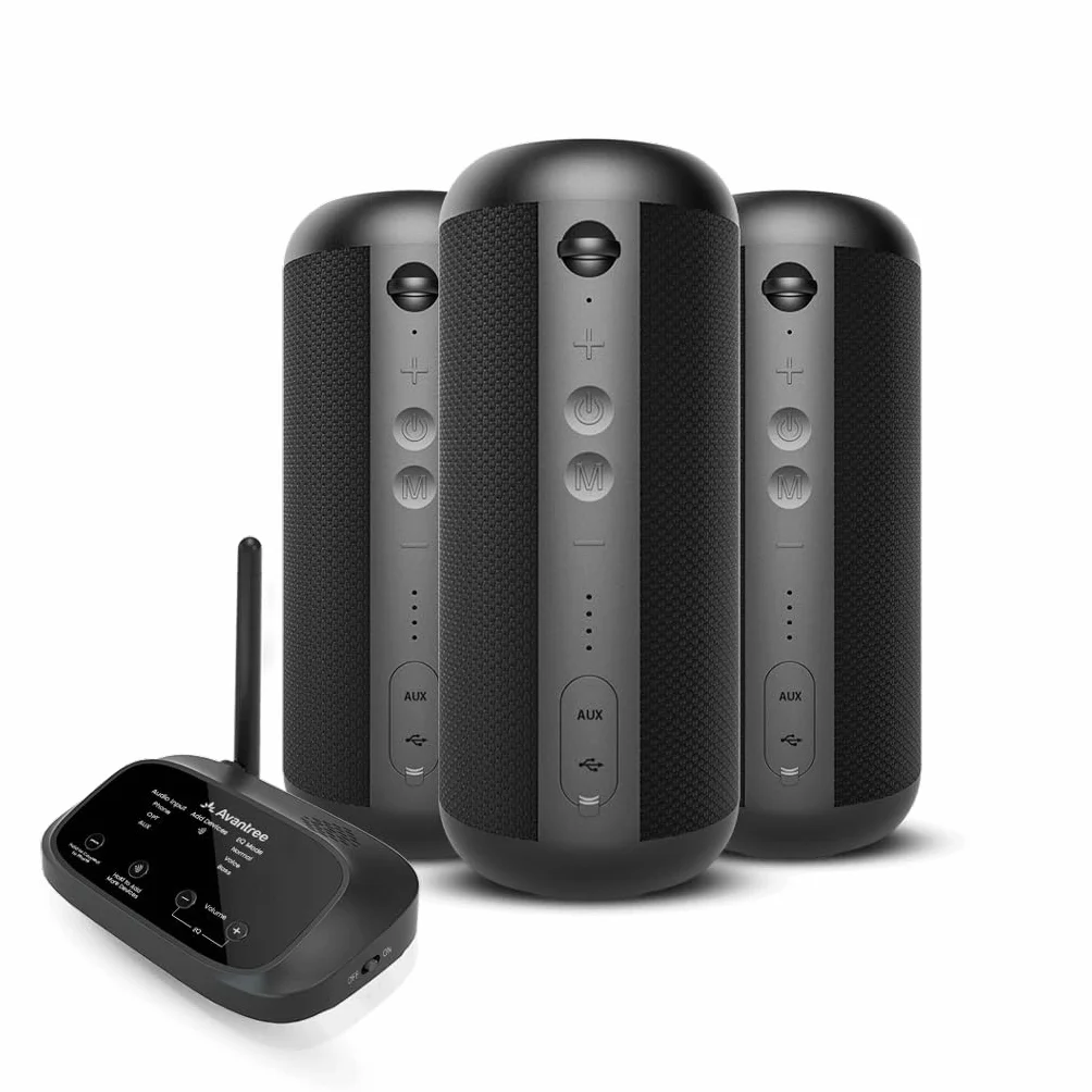 Avantree Harmony 2 - Sistema Multiroom Altoparlante Wireless Set Stereo Con Ingressi Bluetooth e Cablati, Ogni Speaker Funziona Come Altoparlante Bluetooth Portatile Indipendente