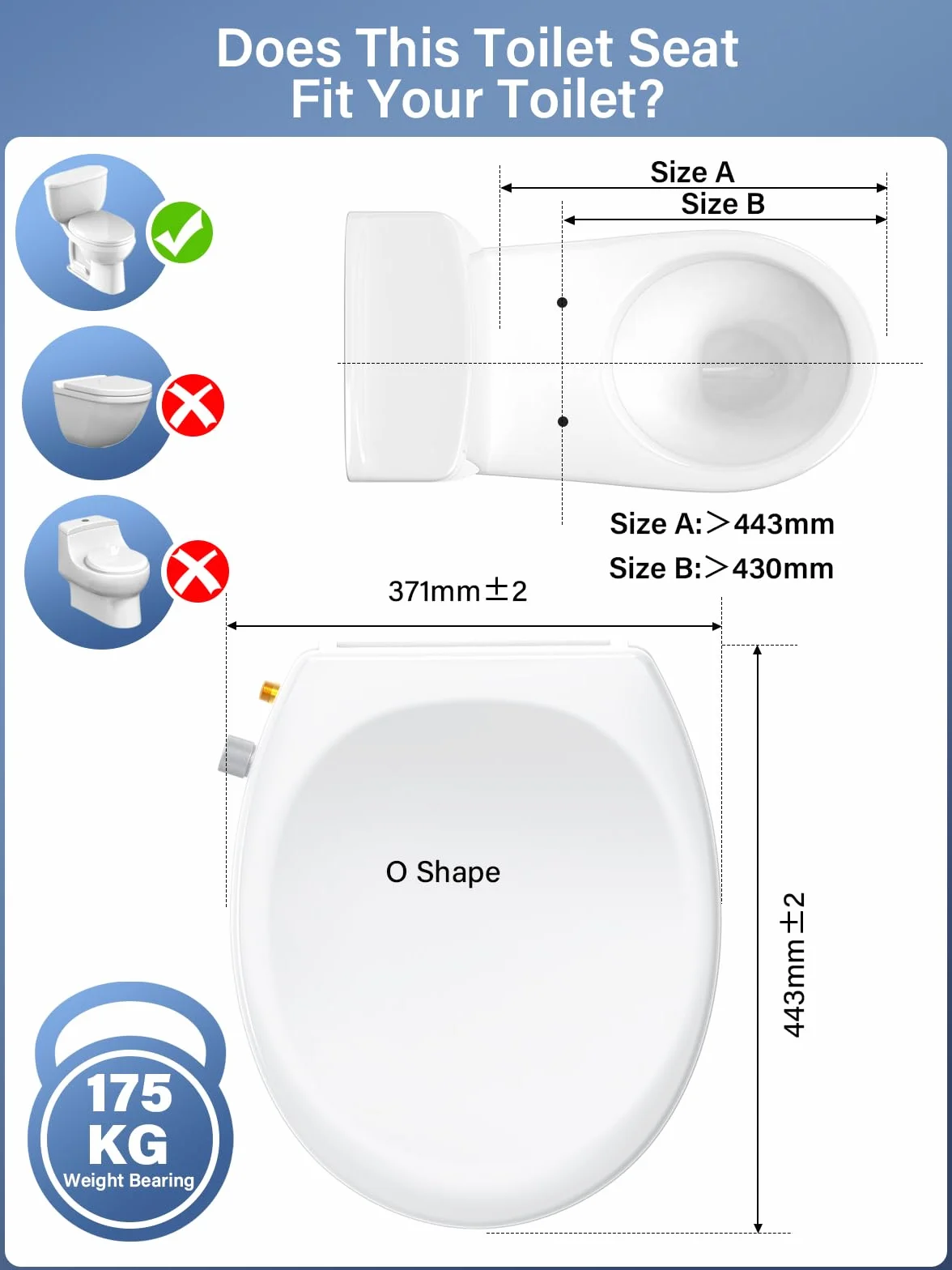 Tavoletta WC Bidet universale Soft Close non elettrico pressione regolabile 42.7x37 cm