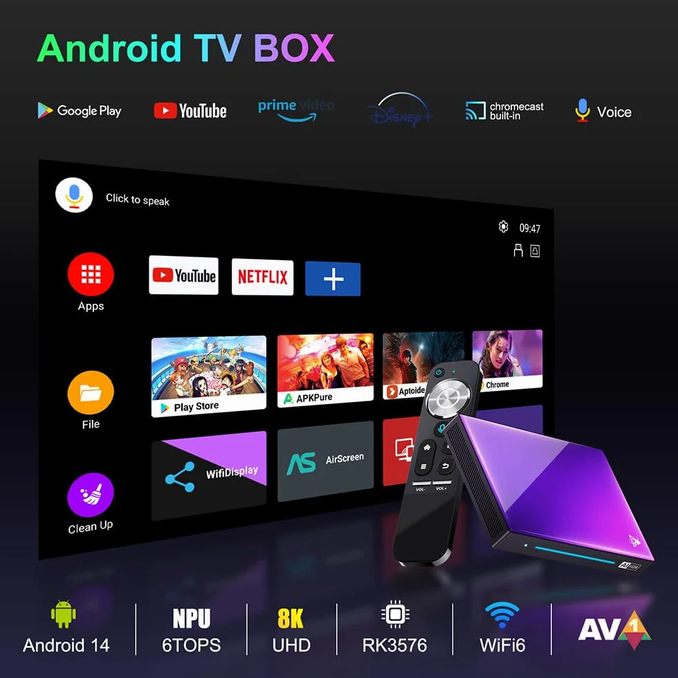 H96 Max M9 Android 14.0 TV Box 64 Bit 8 GB RAM 128 GB Rom RK3576 Octa-Core Arm 100/1000M Ethernet Wifi6 Dual-WiFi 2.4G/5G 8K BT5.X USB3.0,8gb+128gb