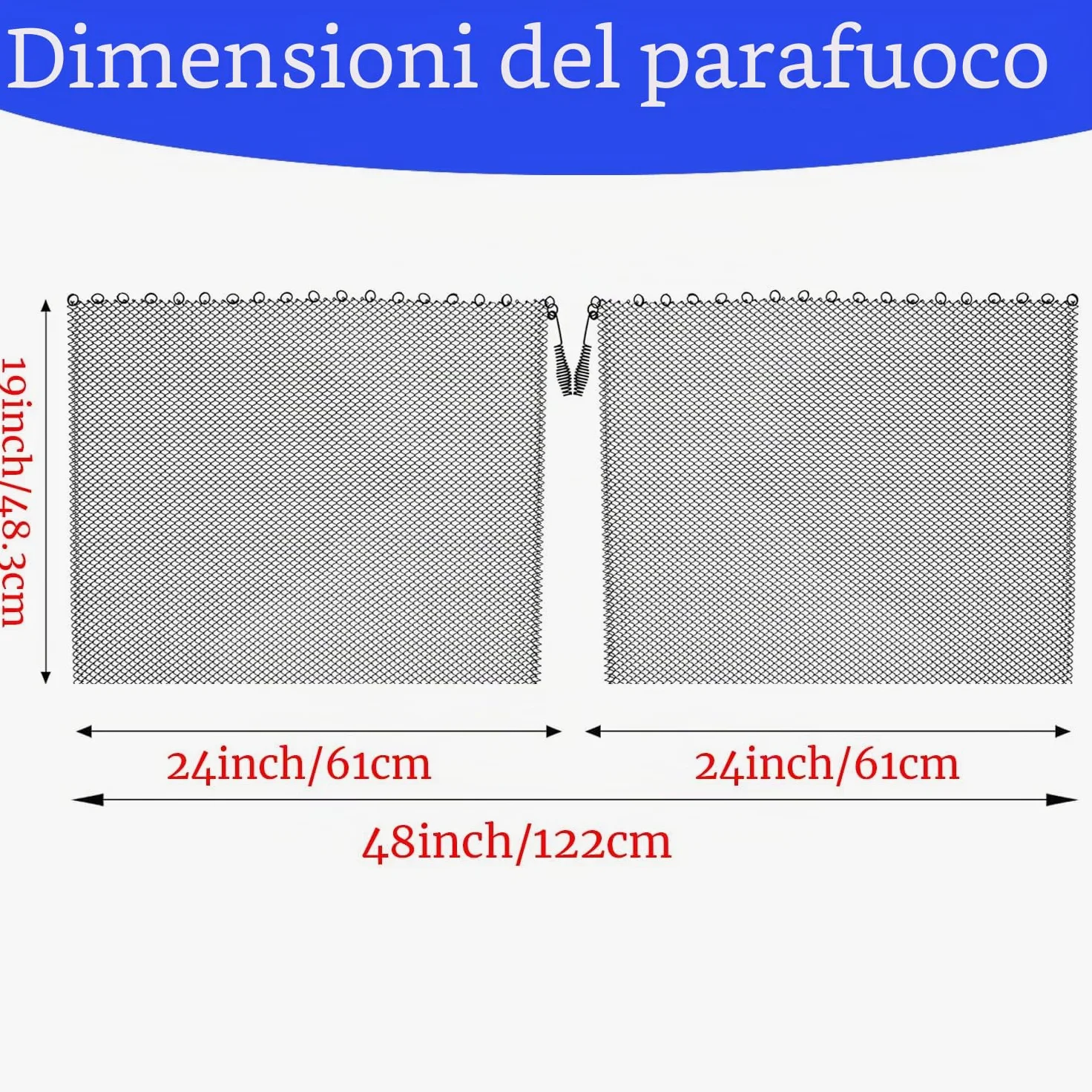 Tenda a rete per camino, resistente, design a scorrimento, catena con 2 tiranti (due pannelli) per camino a legna domestico (61 x 48,3 cm)