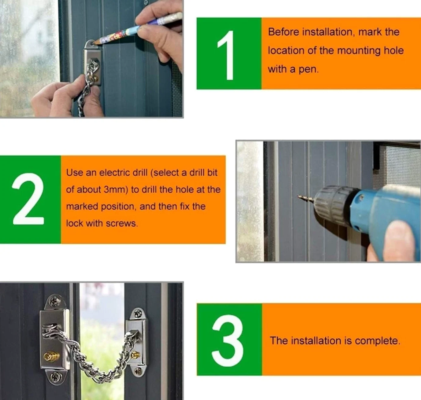 Lucchetto A Catena for Porta In Acciaio Inossidabile | Argento: for porte di casa, hotel e ufficio