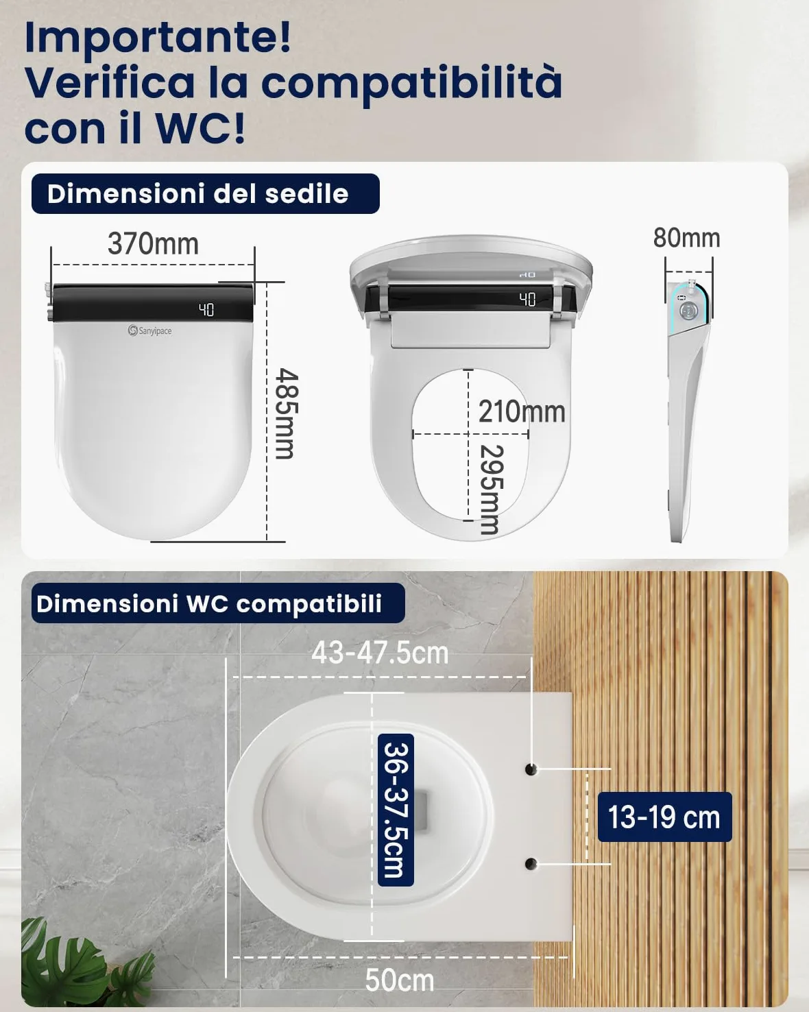 Copriwater Giapponese Elettrico Ultra-Sottile 8cm - Tavoletta WC con Bidet Integrato, Sedile Riscaldato, Apertura Automatica, Acqua Calda, Asciugatura, Aroma e Telecomando, Sedile WC Elettrico Forma U