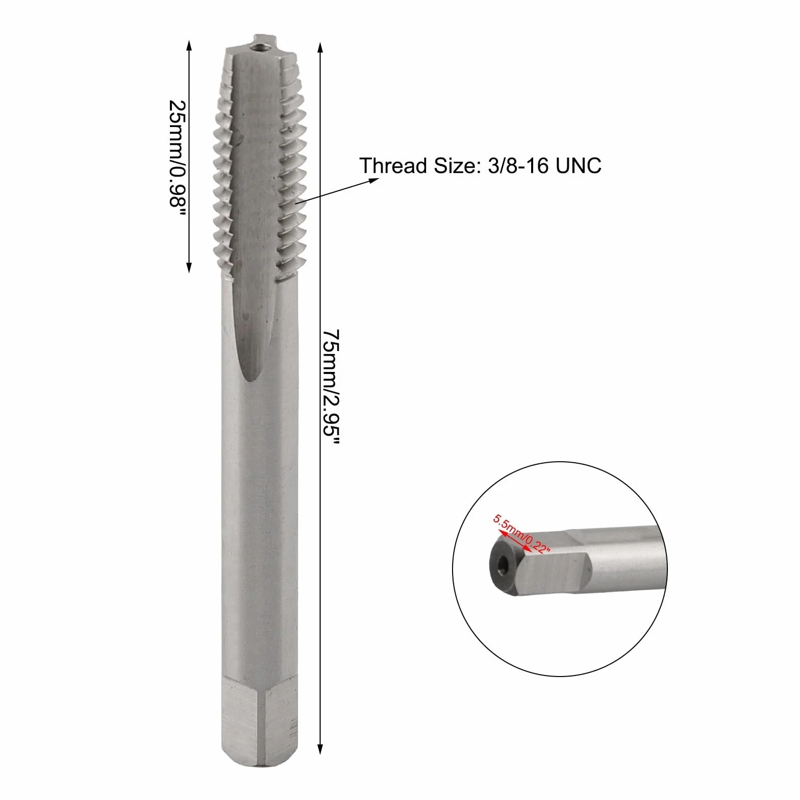 Maschio filettato a spirale 3/8-16 UNC HSS non rivestito 3 scanalature per acciaio inossidabile alluminio