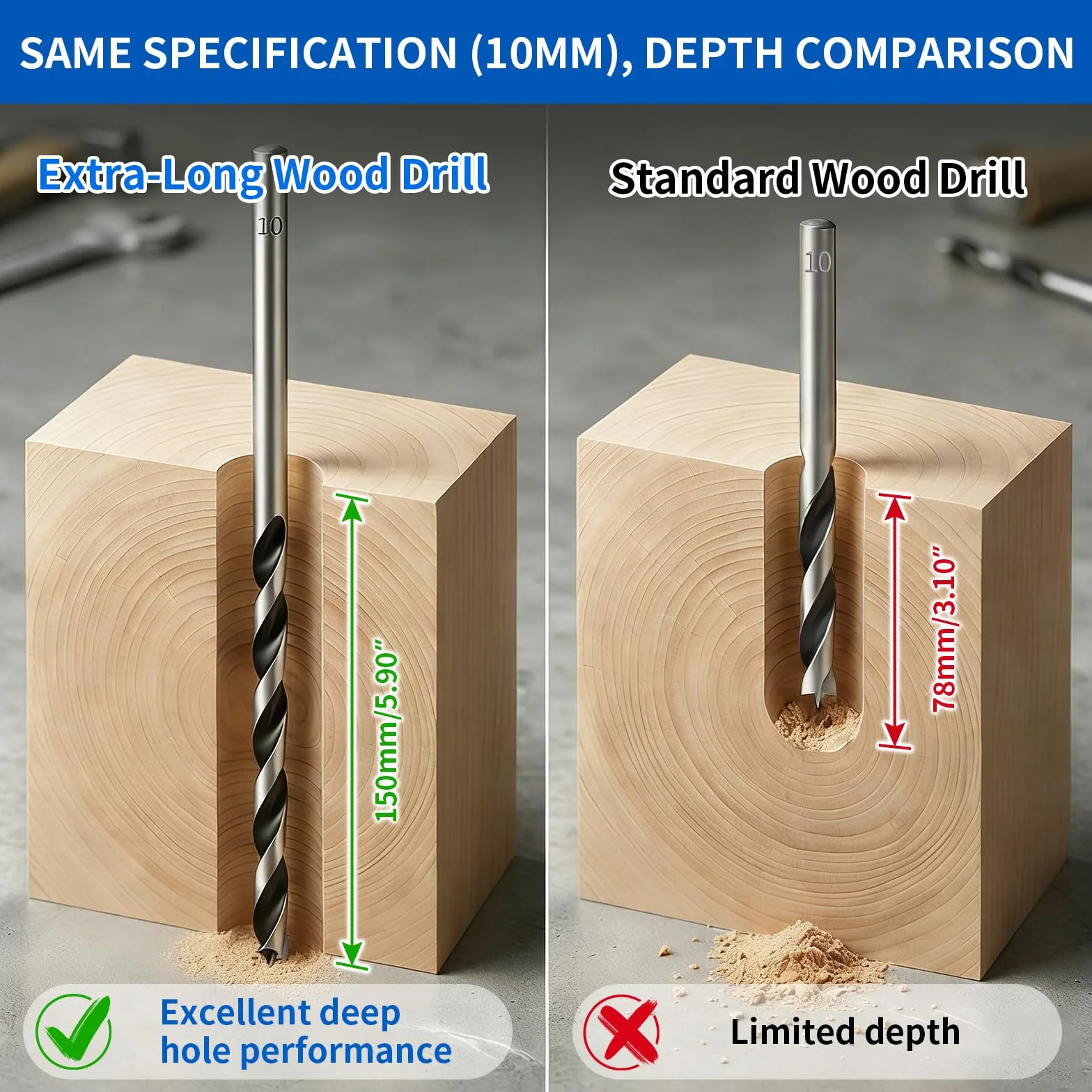 Set punte per trapano per legno 300 mm 4/5/6/7/8/10/12 mm