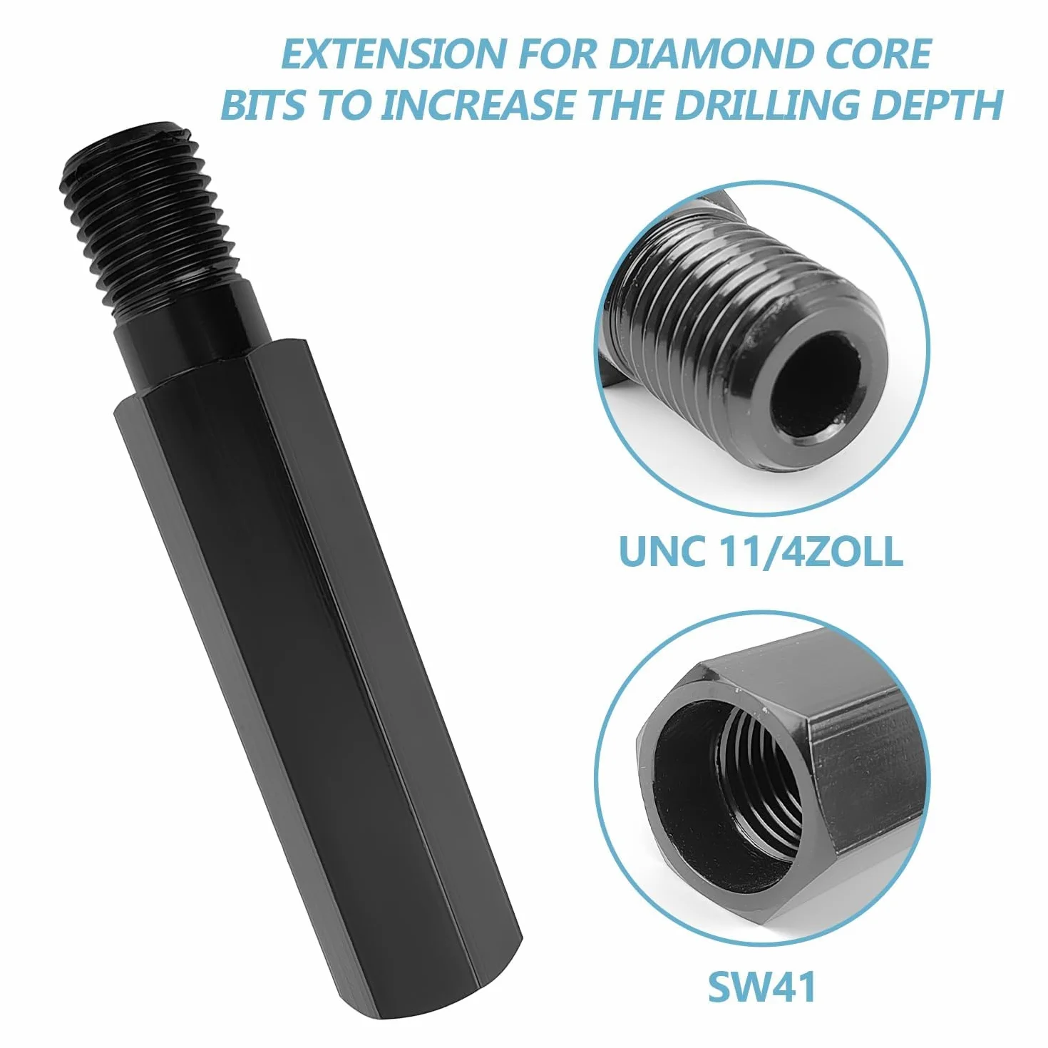 Prolunga 200 mm per Corona Diamantata 1 1/4 UNC per Carotatrici e Trapani