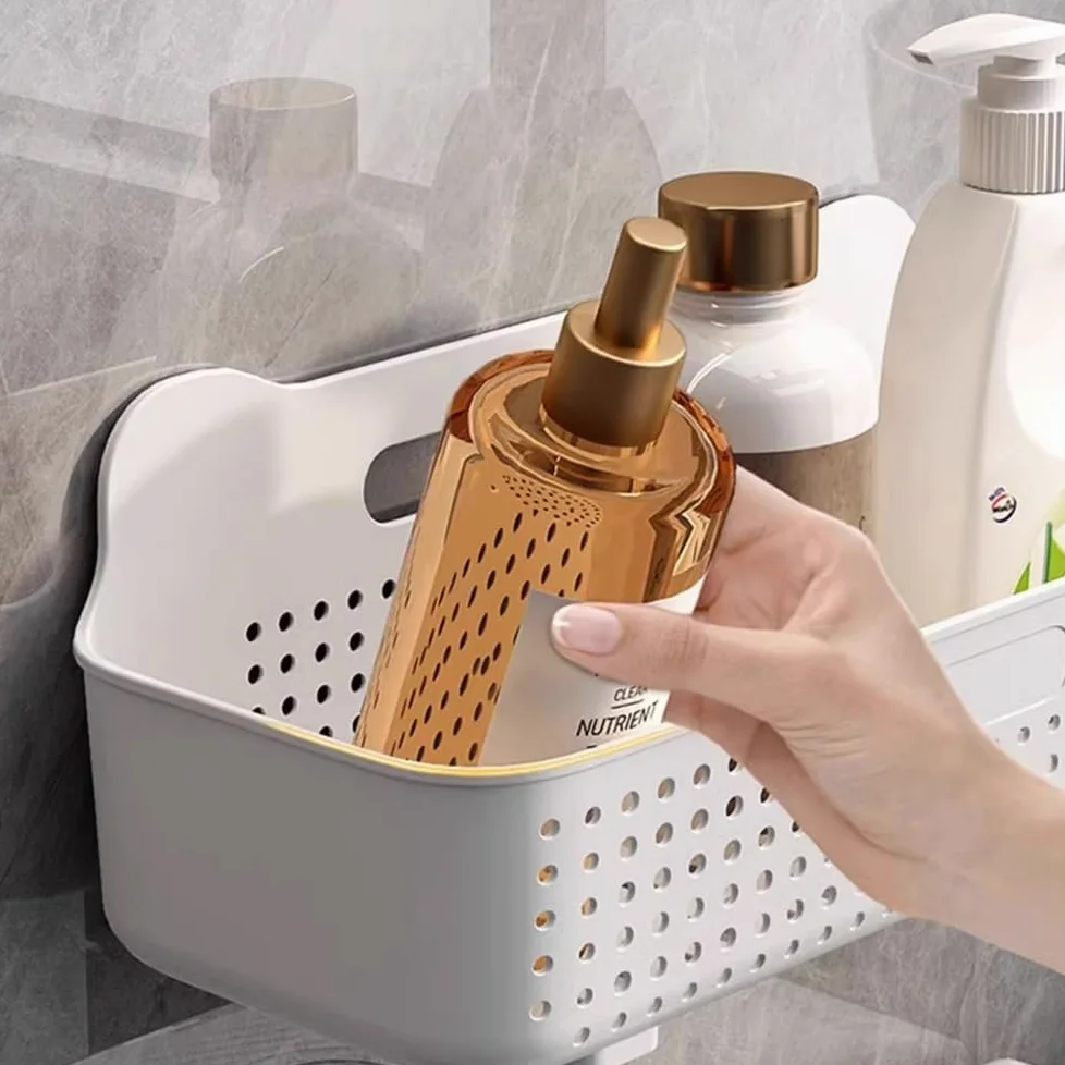 Mensole sospese per il bagno Portaoggetti da doccia in plastica, organizer da parete for doccia con 6 ganci, cestino portaoggetti da doccia senza foratura for bagno, cucina, lavanderia, balcone Access