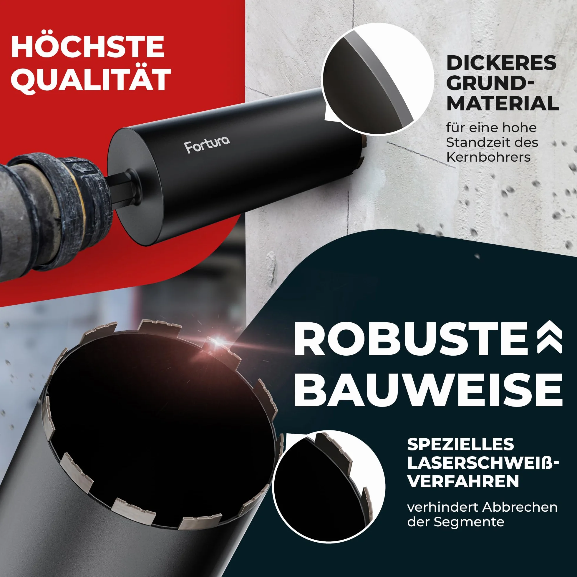 Fortura corona diamantata Ø42-182mm 400mm 1 ¼ pollici foratura a secco