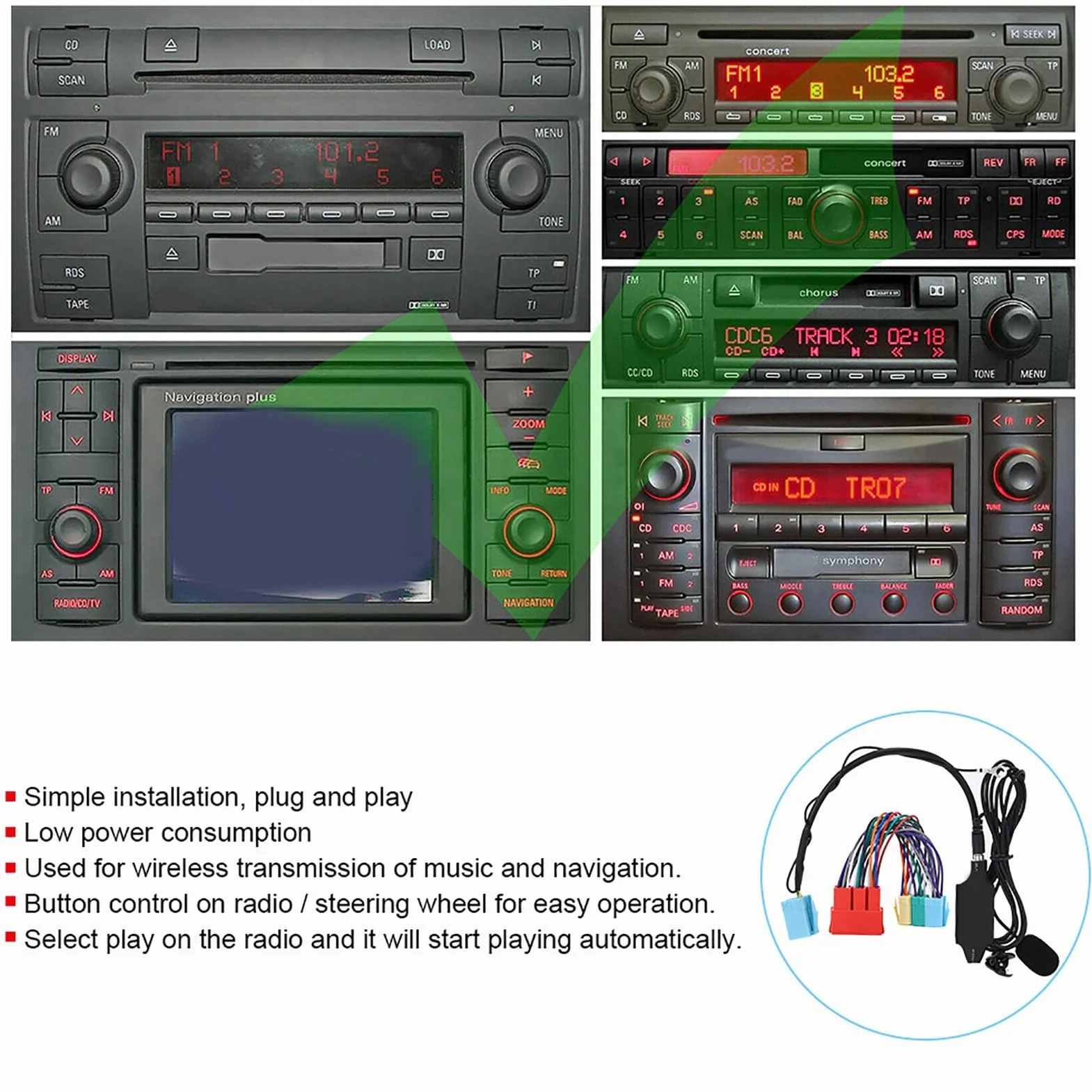 Eujgoov Adattatore Audio per Auto Bluetooth per A3 8L 8P B5 B6 B7, Vivavoce con Controllo Pulsanti per A2 2001-2006, Rispondi Facilmente Alle Chiamate