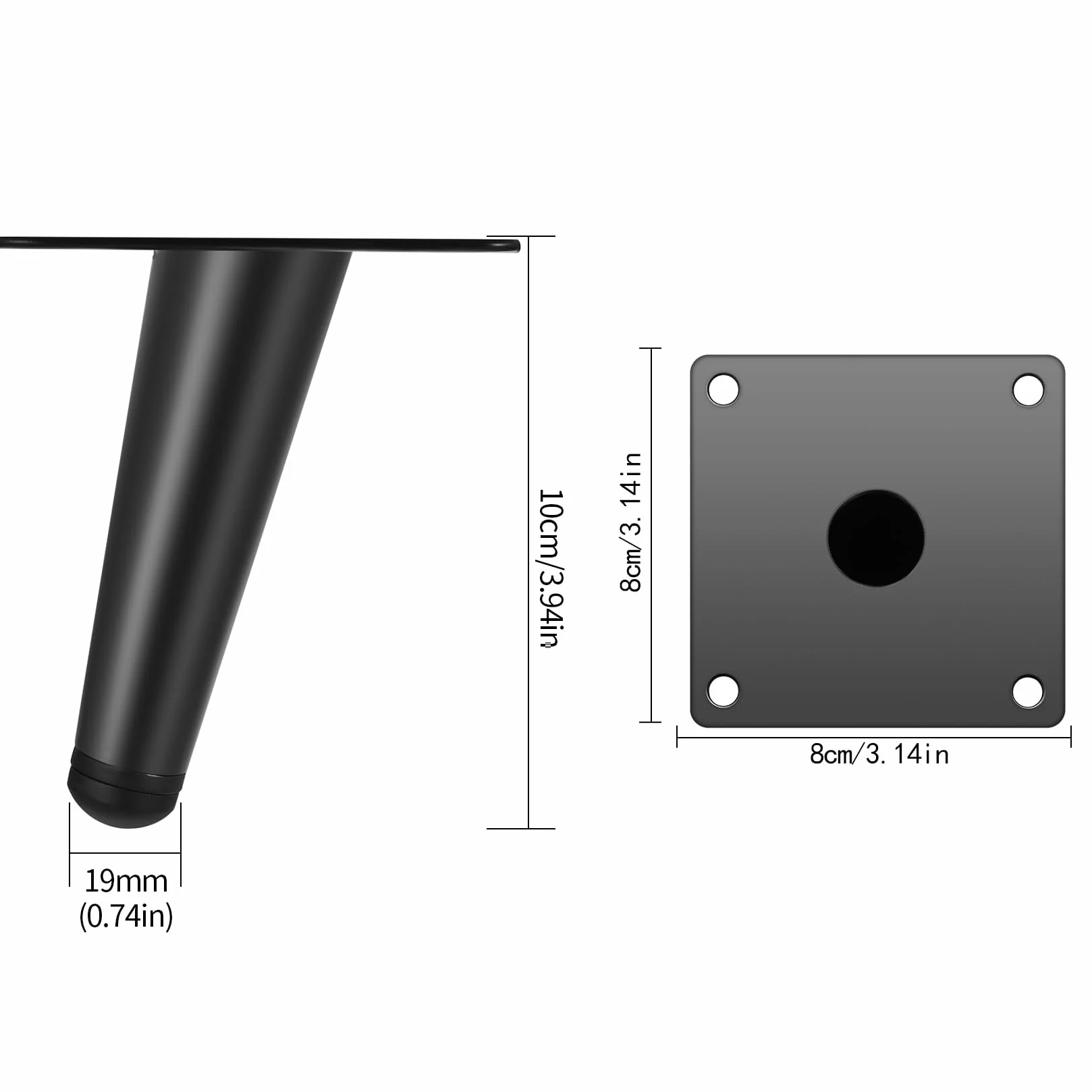 Piedini per Mobili Regolabili 4 Pz, Gambe in Metallo Nero, Altezza 10 cm