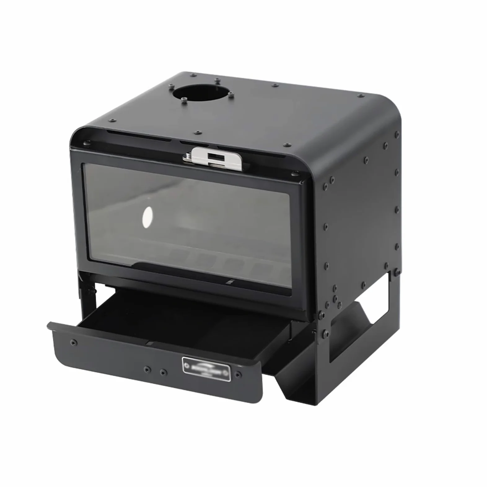 Stufa a Legna da Campeggio Materiale in Acciaio Al Carbonio Vetro Microcristallino Mini Stufa a Legna Portatile Bordi Arrotondati Adatto per Campeggio e Tende