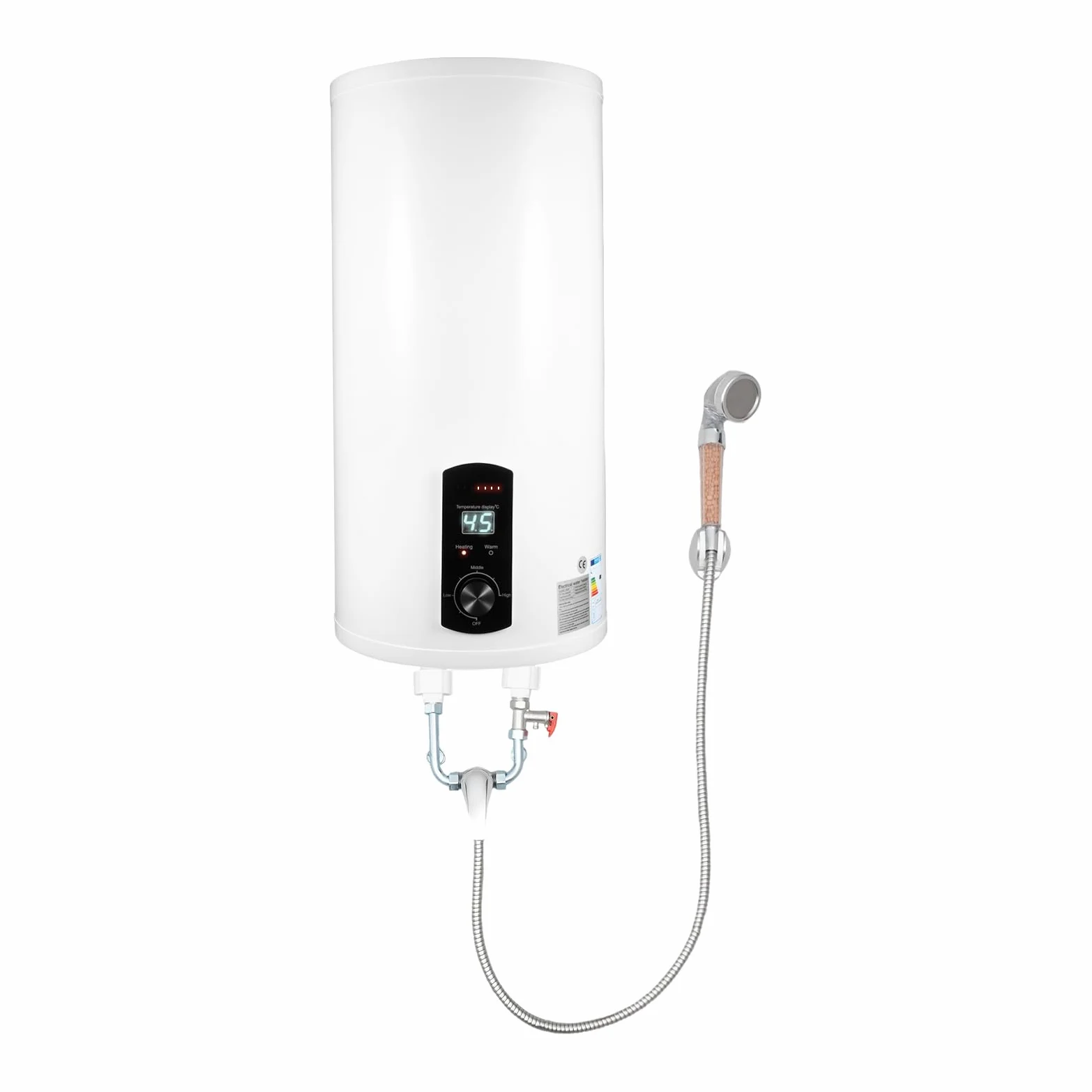 Caldaia elettrica da 80 l, serbatoio acqua calda, 2000 W, fissaggio a parete, scaldabagno doccia con doccetta a mano, tubi flessibili, temperatura di riscaldamento 25 – 75 °C