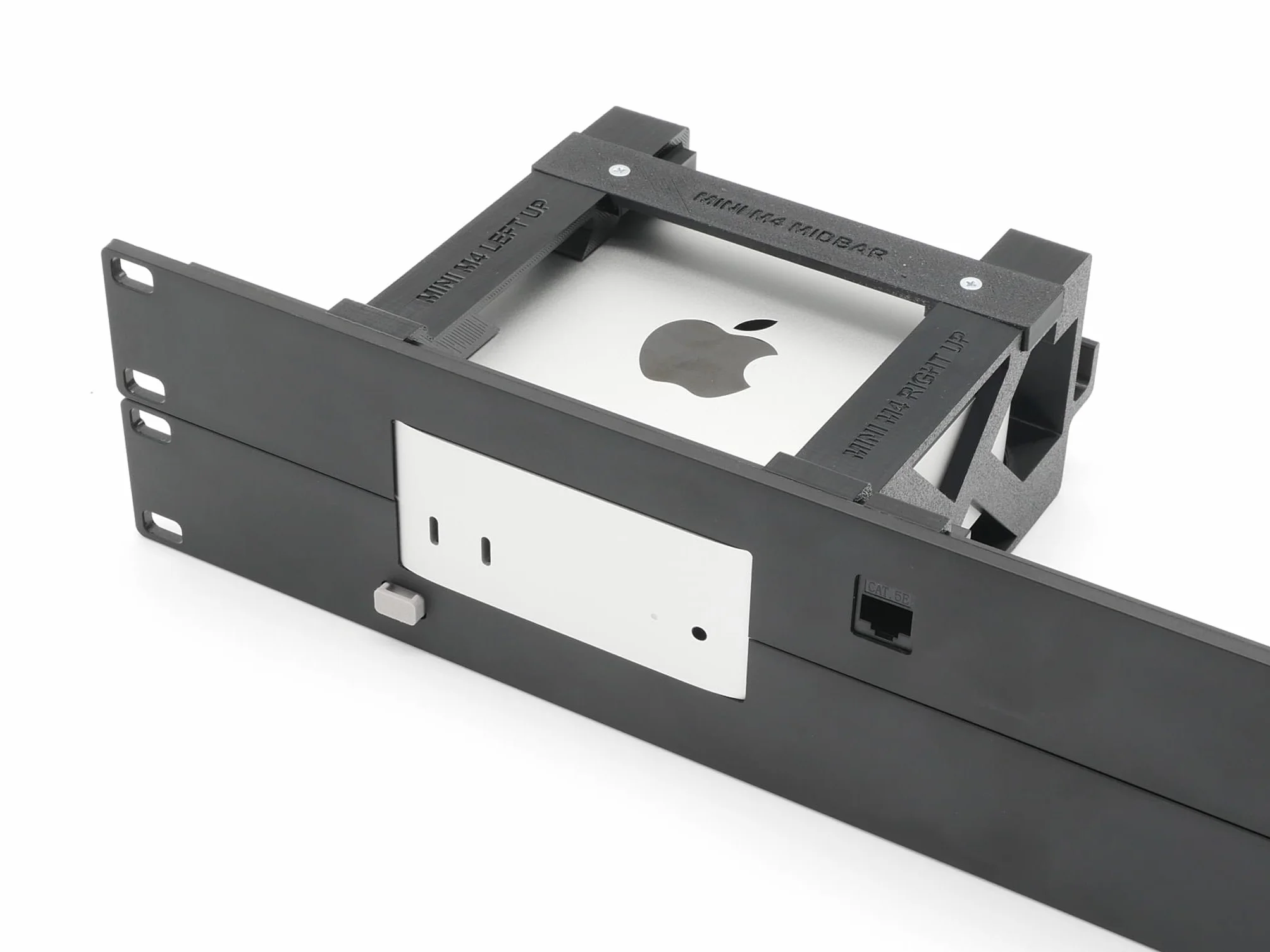 Supporto rack per 2 pz apple mac mini M4 - frontale stampato a iniezione - Rj45 keystone incl e braccio on/off remoto