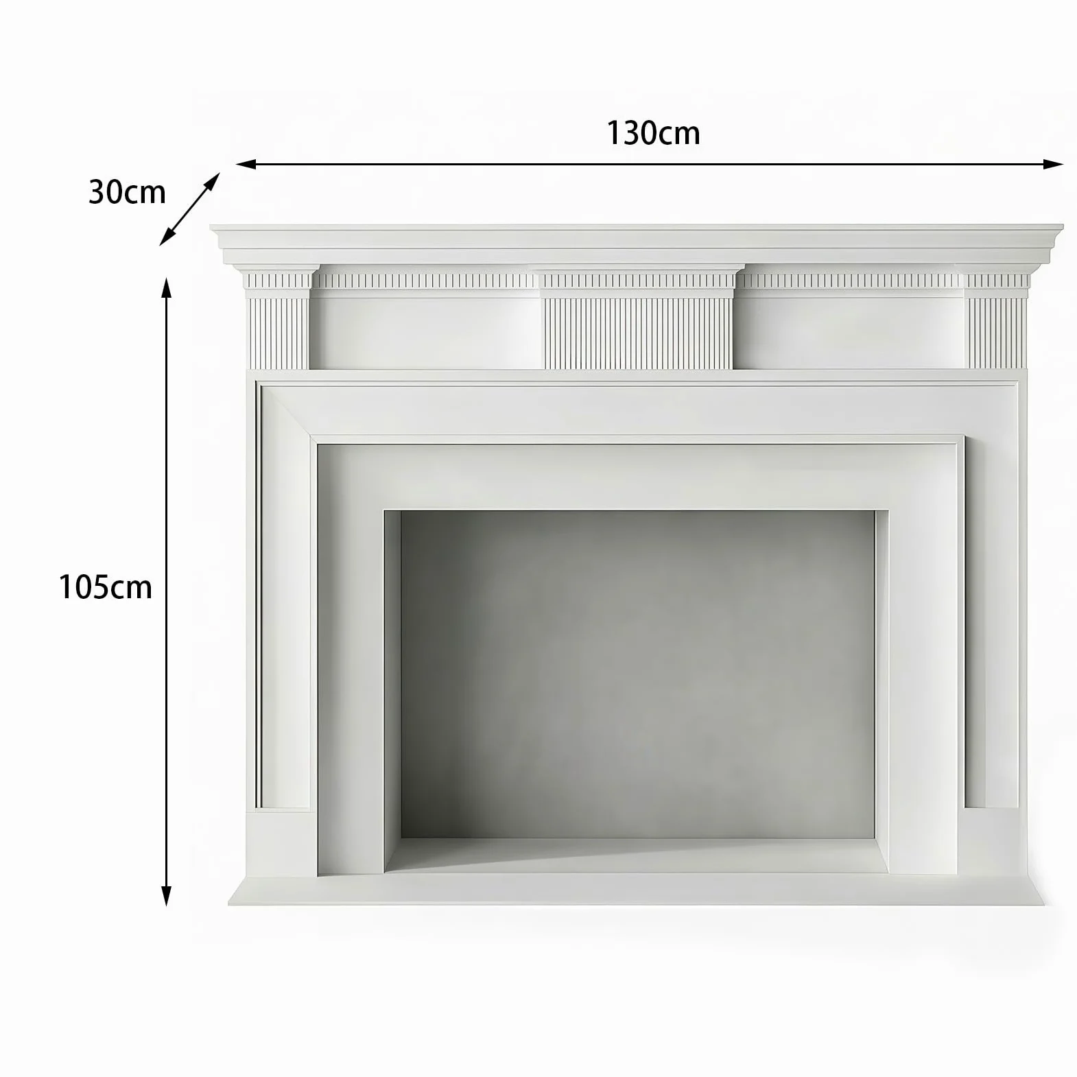 Mensole del camino circonda Camino tradizionale in legno massello di betulla, cornice decorativa bianca con colonne scanalate Cornice decorata