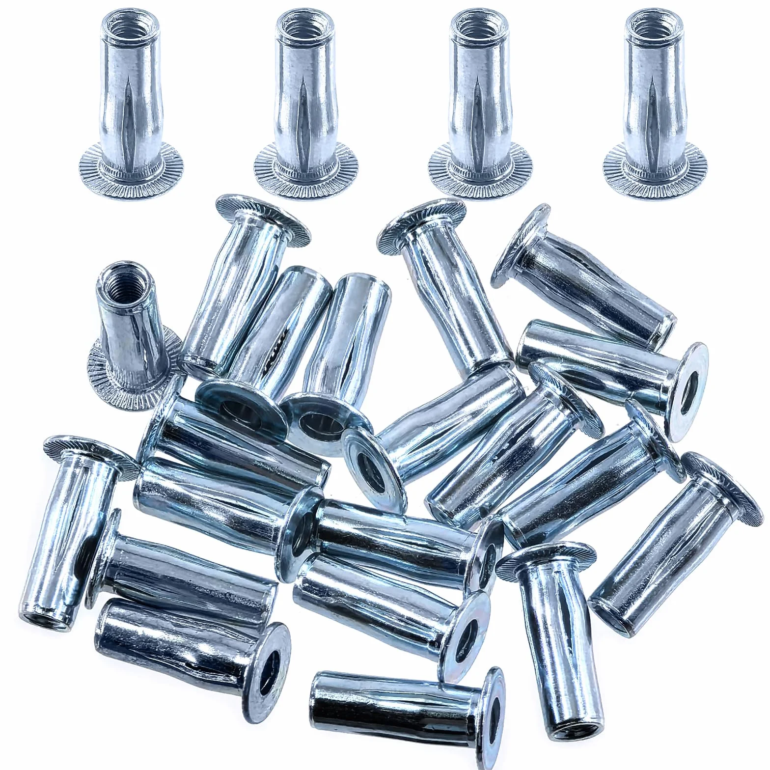 Swpeet Set di 20 dadi rivettati metrici M5 in acciaio al carbonio placcato zinco Kit rivetti Bulb Shank Testa piatta Inserto filettato