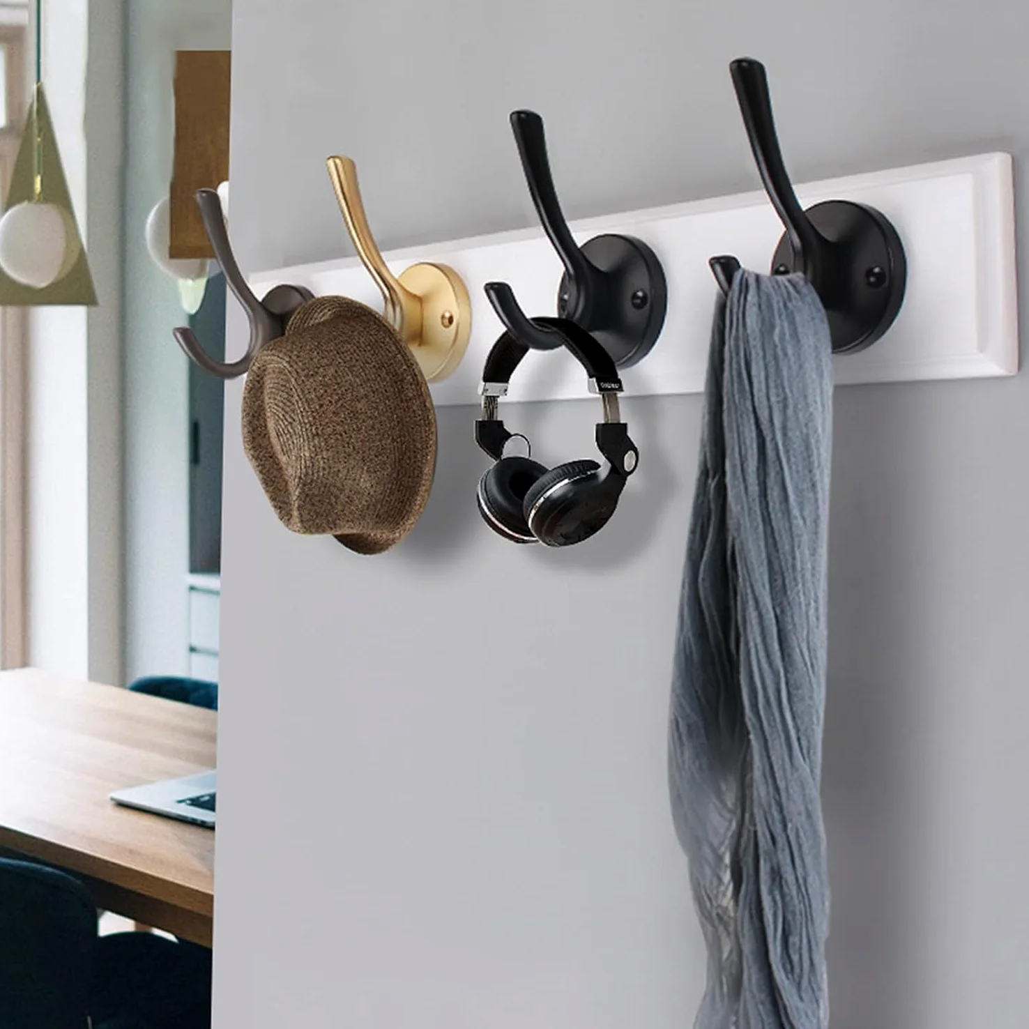 Ganci da muro, Confezione da 5 ganci appendiabiti doppi grandi e resistenti, montati a parete con viti, for accappatoio, rustici for appendere cappotti, asciugamani, cappelli, tazze, chiavi(A)