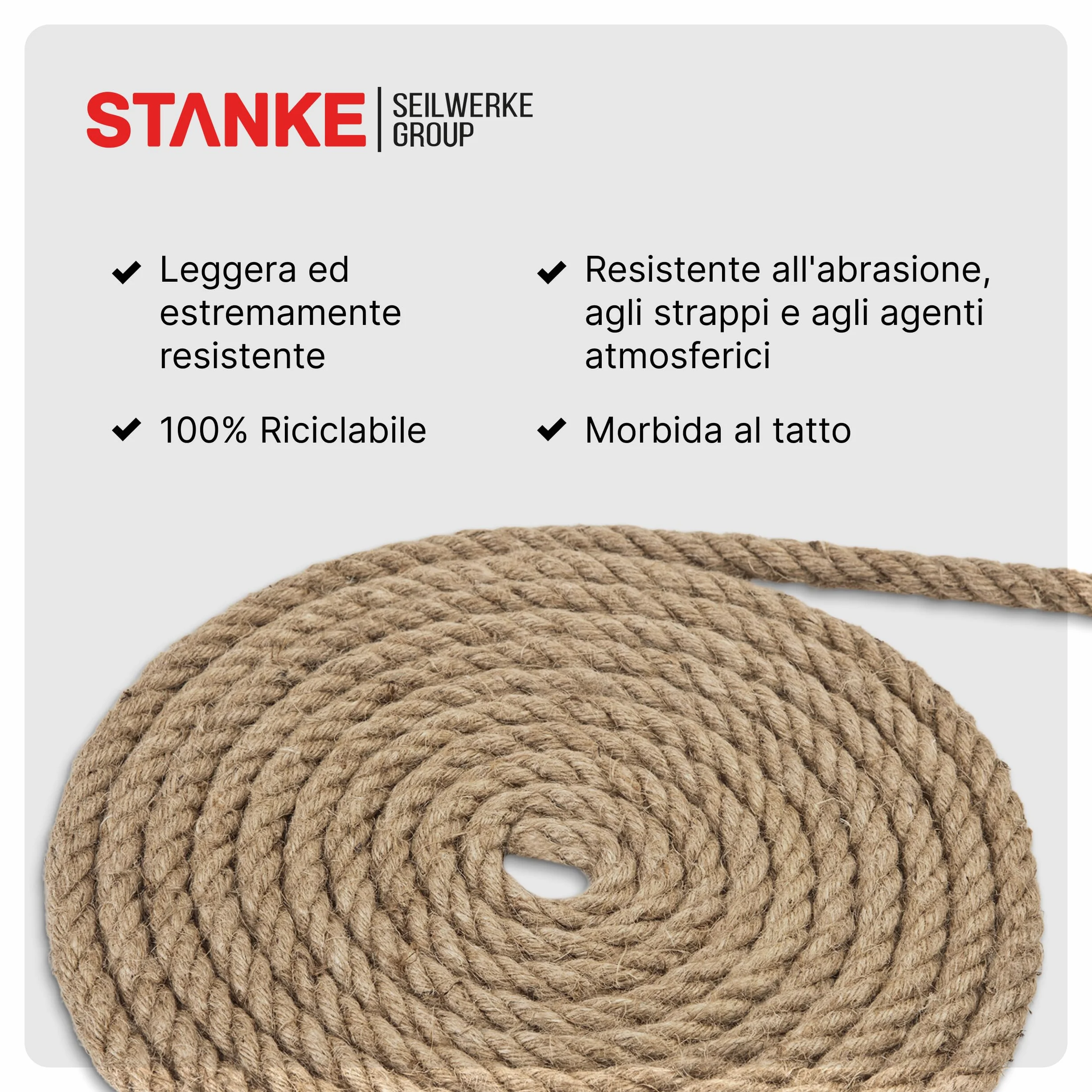 Seilwerk STANKE 10 m Corda di juta da 30 mm in fibra naturale intercciata