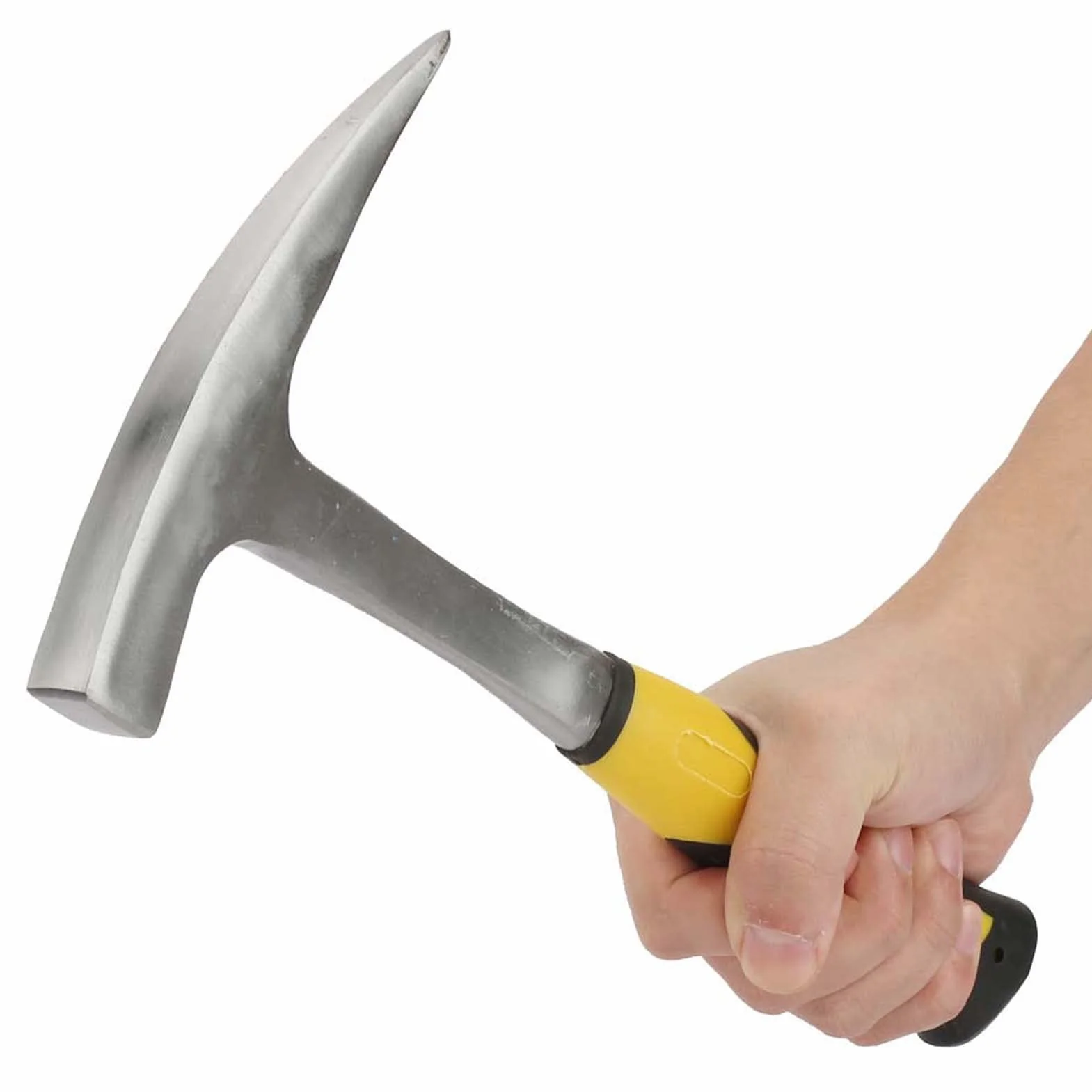 Martello Geologico Doppia Testa in Acciaio Alto Tenore Carbonio 850g con Testa a Becco D'anatra e Piatto Manico Gomma Comfortevole