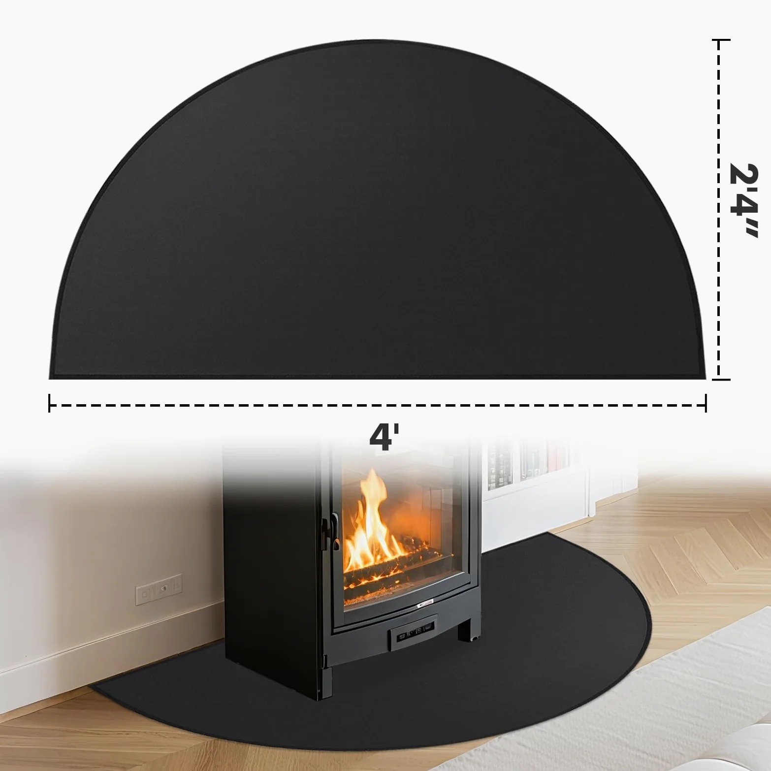 TOHONFOO Tappetino ignifugo per camino, 71 x 122 cm, semicircolare, resistente alla fiamma, in fibra di vetro, resistente al fuoco, protegge i pavimenti da scintille e braci