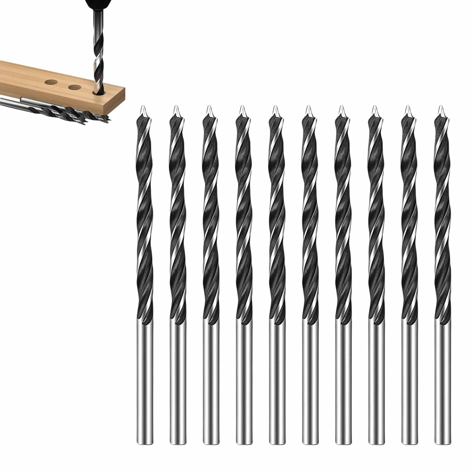 Punte da Trapano per Legno 3mm 10 PCS Set Professionale Punta Elicoidale Foratura Legno Plastica Gomma