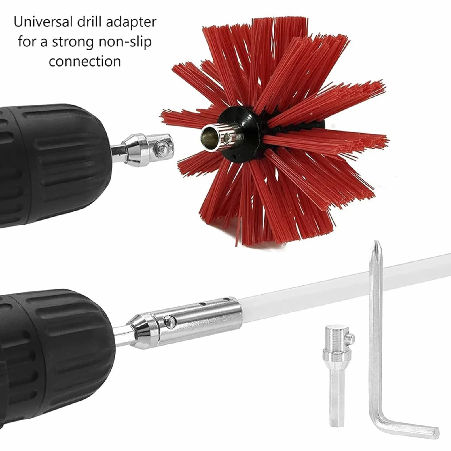 Kit Spazzacamino da 3.6M, Strumenti per La Pulizia del Camino con 6 Aste Flessibili, Una Testina in Nylon e 1 Pennello a Mano, Kit Spazzola per Camino per Camino, Asciugatrice, Sfiato