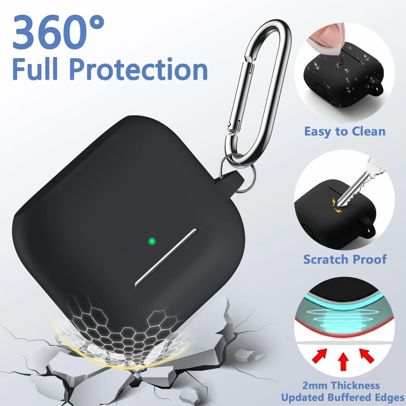 Maledan Cover Compatibile con AirPods 4 2024 Custodia, Case Protettiva Antiurto in Silicone Morbido per Apple AirPods 4 Generazione Custodia con Kit di Pulizia e Moschettone [LED visibile],Nero