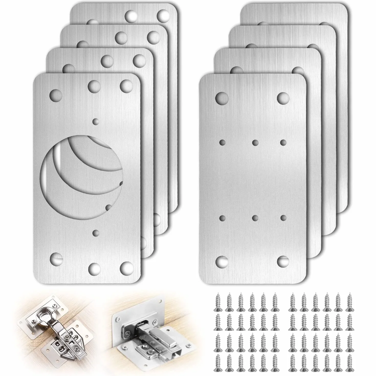 Piastra Riparazione Cerniera Ante in Acciaio Inossidabile con 48 Viti per Armadi Mobili Cassett Porta Cucina 8 Pezzi
