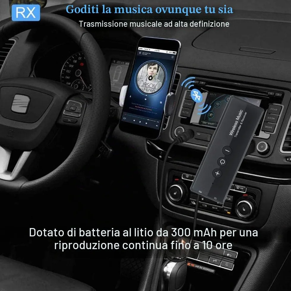 EasyULT Trasmettitore Ricevitore Bluetooth 3 in 1 Ricaricabile, con 300mAh Batteria, Wireless Adattatore Portatile Bluetooth 5.0 con 3.5mm Audio, per TV PC Cuffie Stereo Altoparlanti Auto - Nero