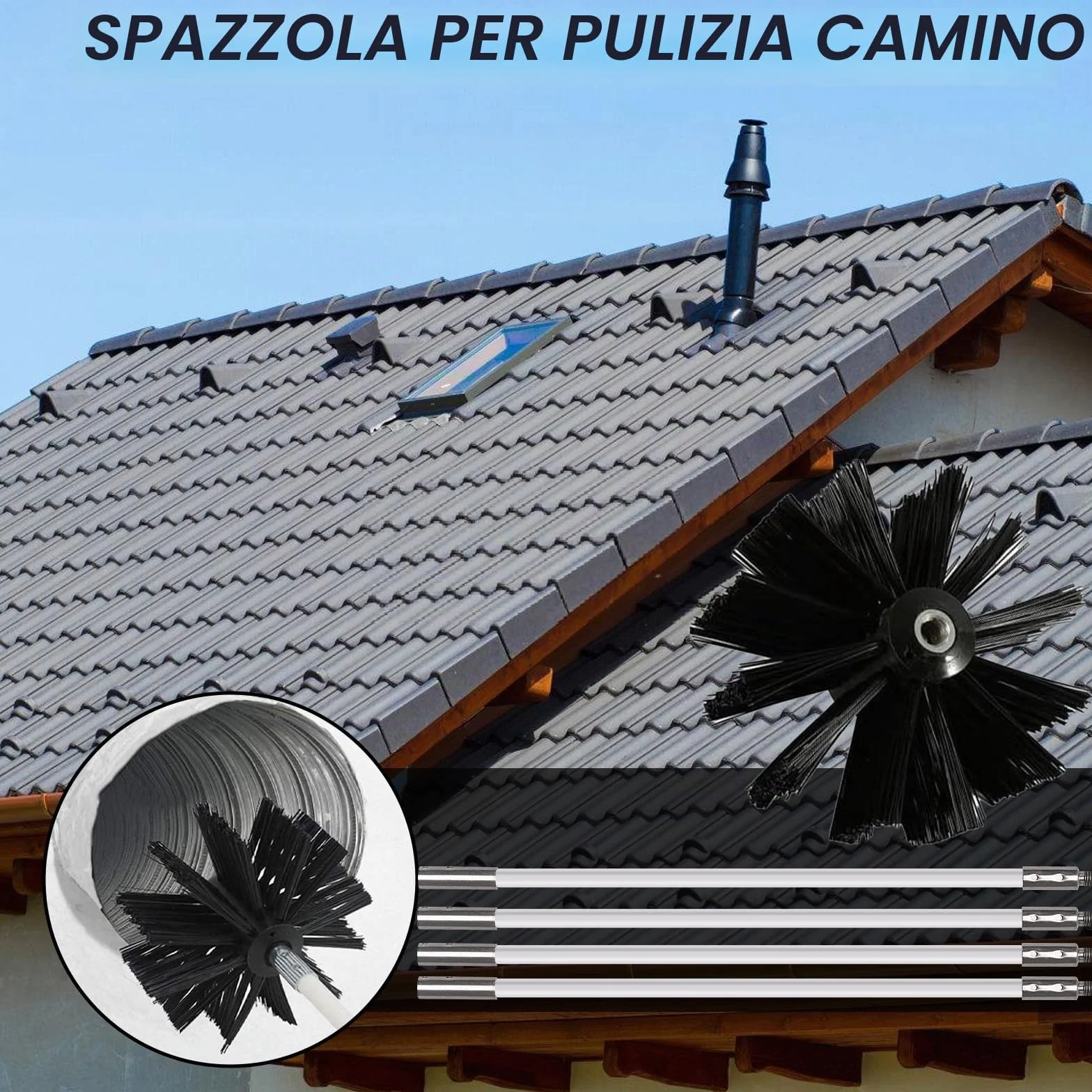 Nizirioo 12pcs Kit Di Spazzola Pulizia Camino, Spazzole Per Camino, Spazzola Per Canna Fumaria Spazzola Per La Pulizia Del Camino Con Aste Flessibili Testina Connettore Esagonale Pennello Lungo